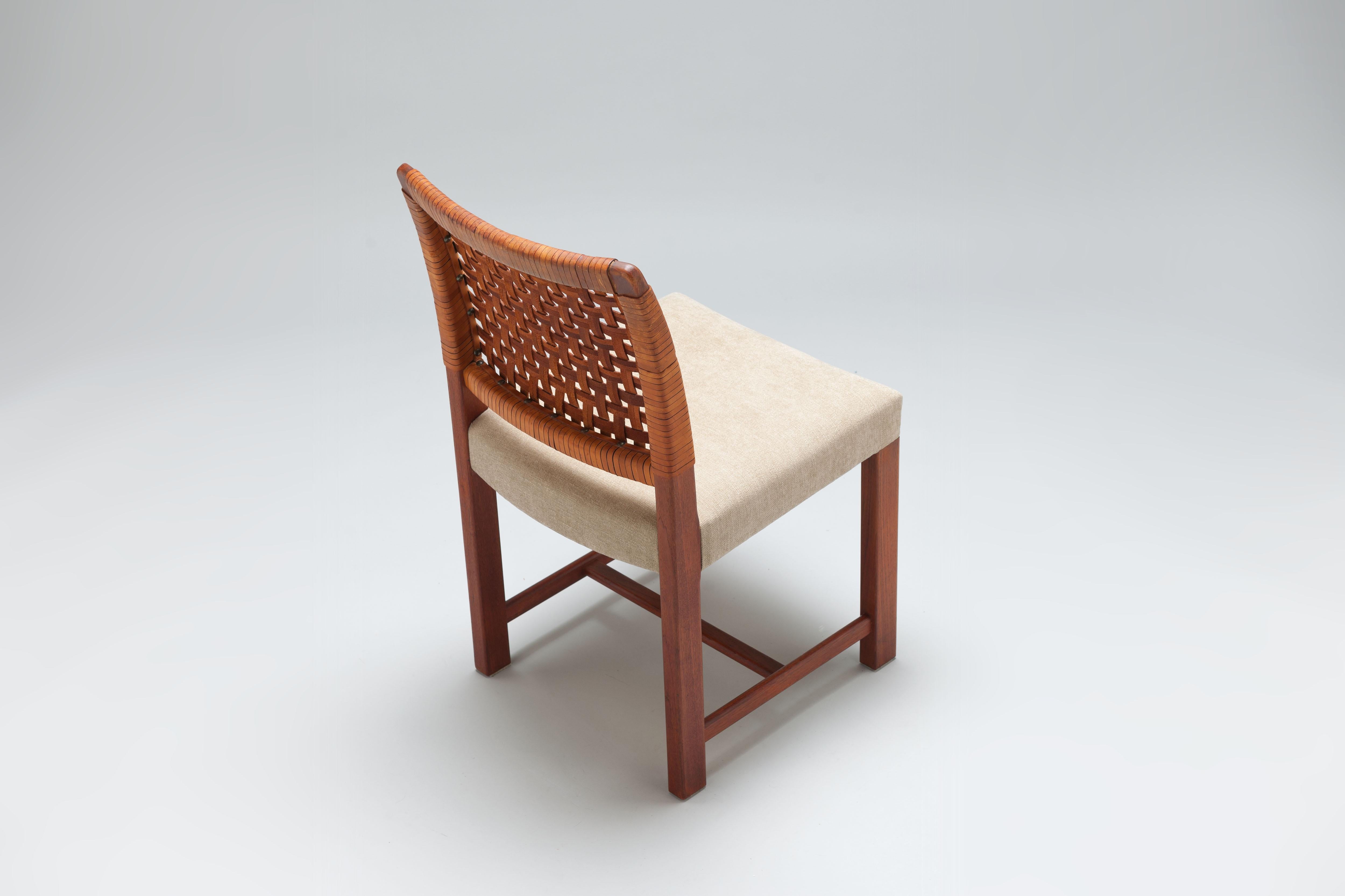 Braided Leather & Teak 'Näyttely' Chairs by Carl Gustaf Hiort Af Ornäs For Sale 7