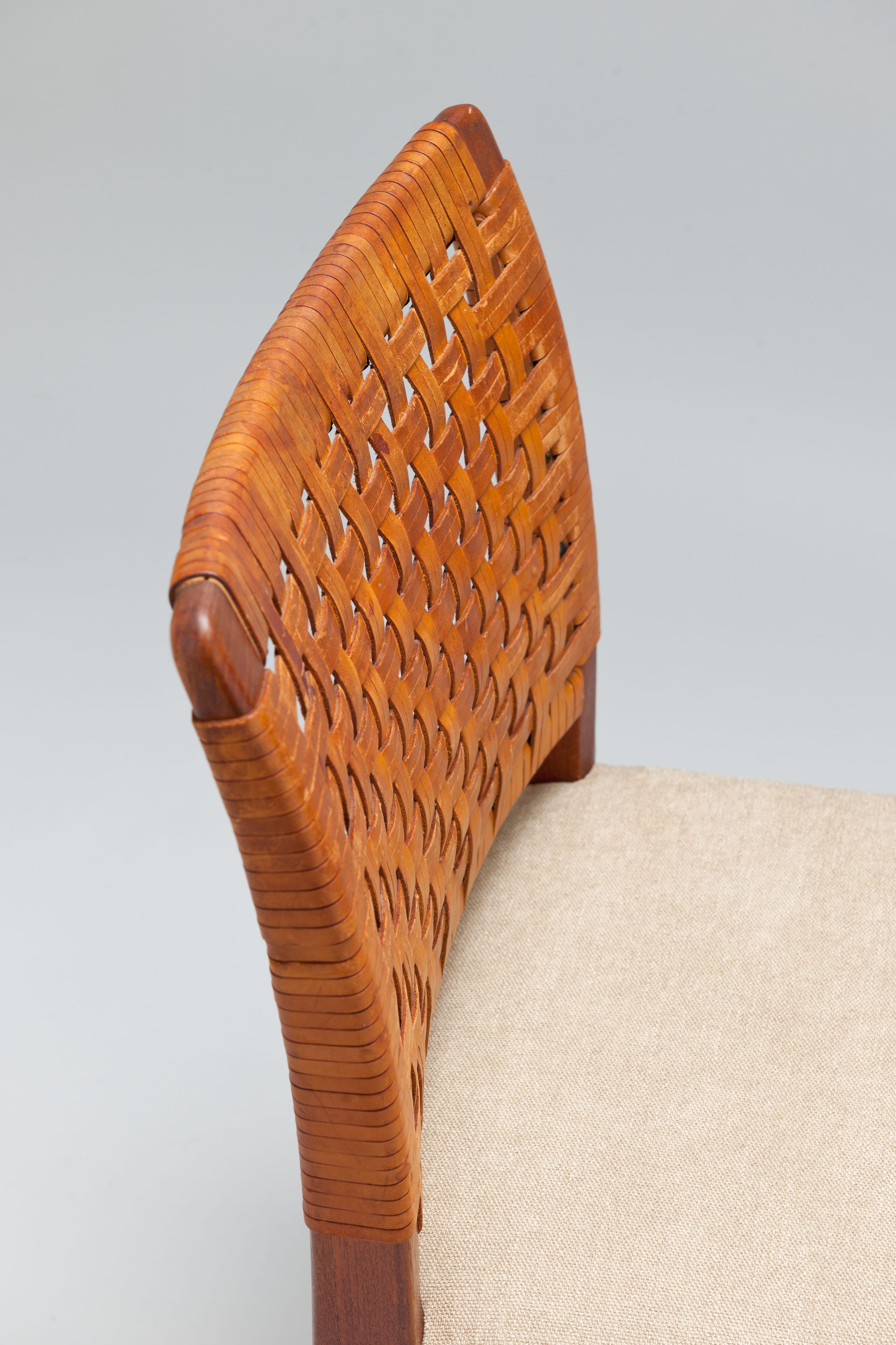 Braided Leather & Teak 'Näyttely' Chairs by Carl Gustaf Hiort Af Ornäs For Sale 9