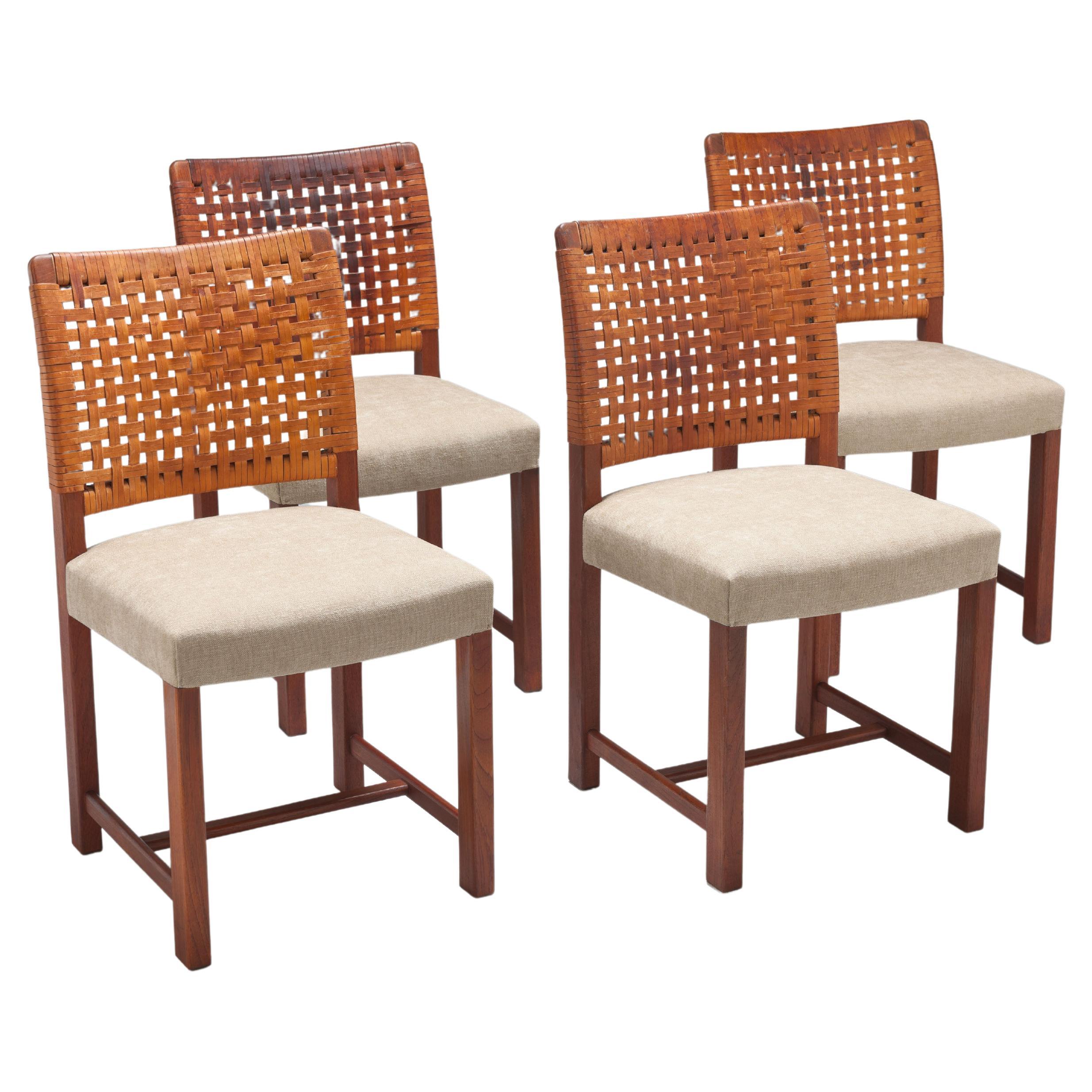 Braided Leather & Teak 'Näyttely' Chairs by Carl Gustaf Hiort Af Ornäs For Sale