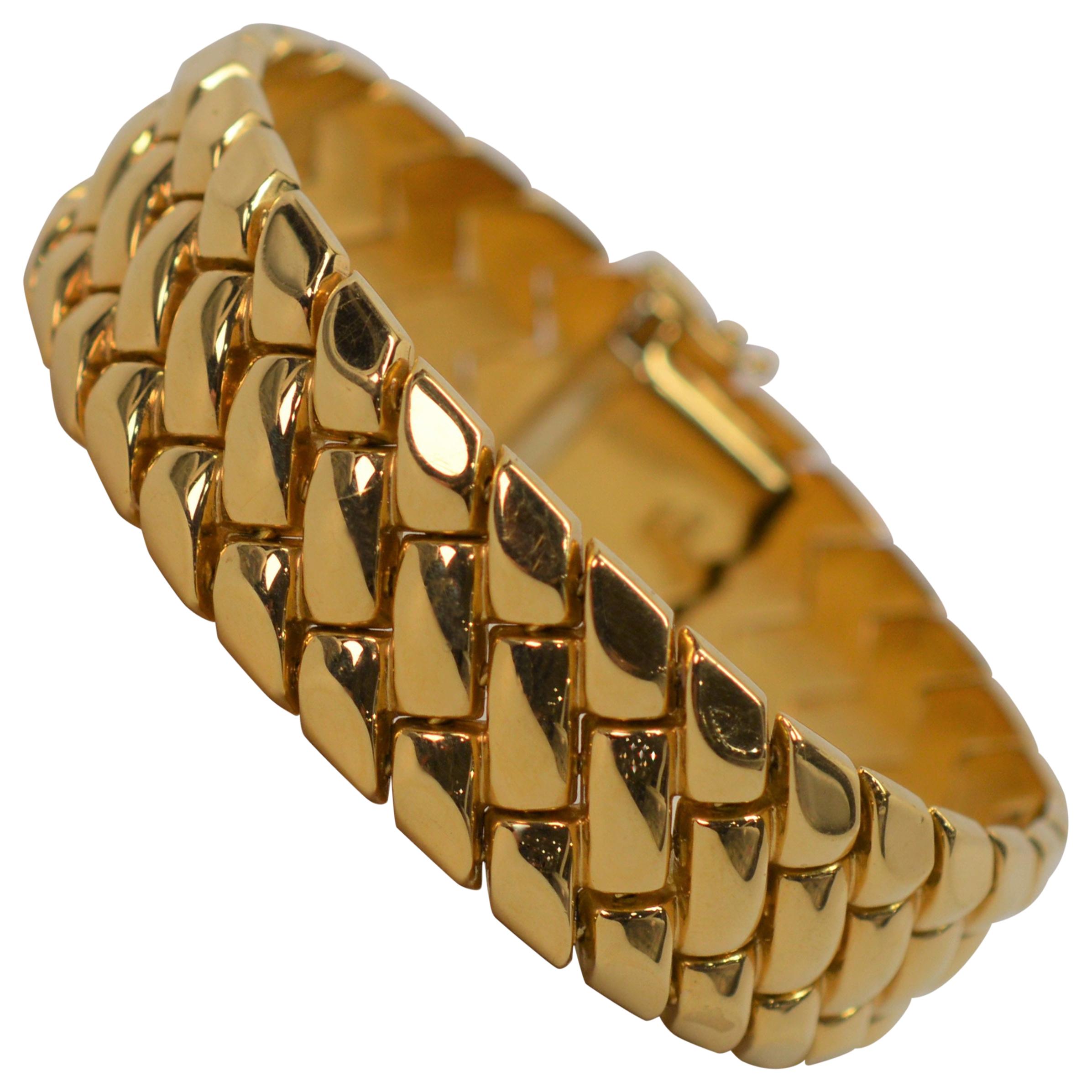 Italian Yellow Gold Weave Statement Bracelet