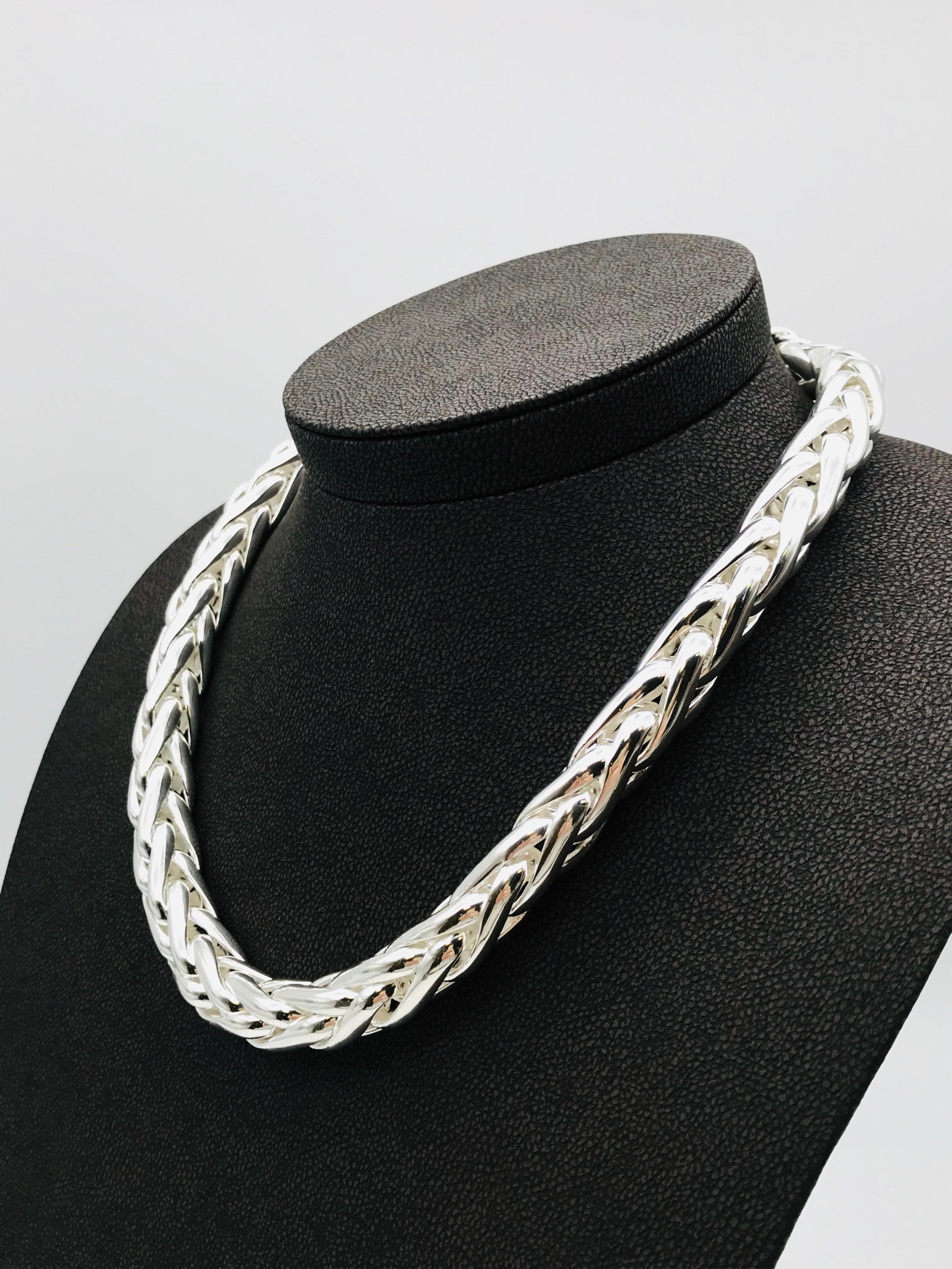 Contemporary Braided Mesh Silver Necklace For Sale
