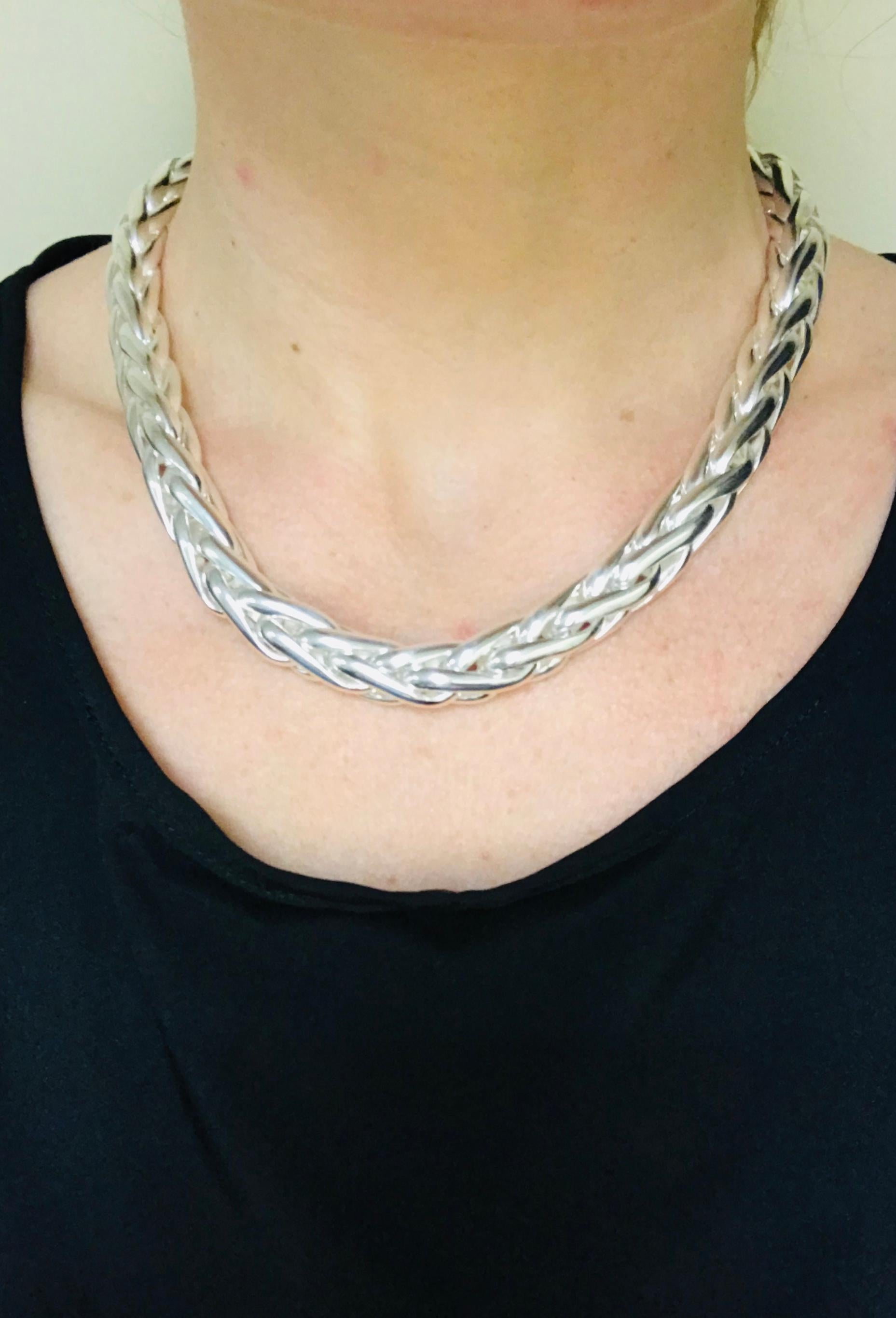 Braided Mesh Silver Necklace For Sale 1