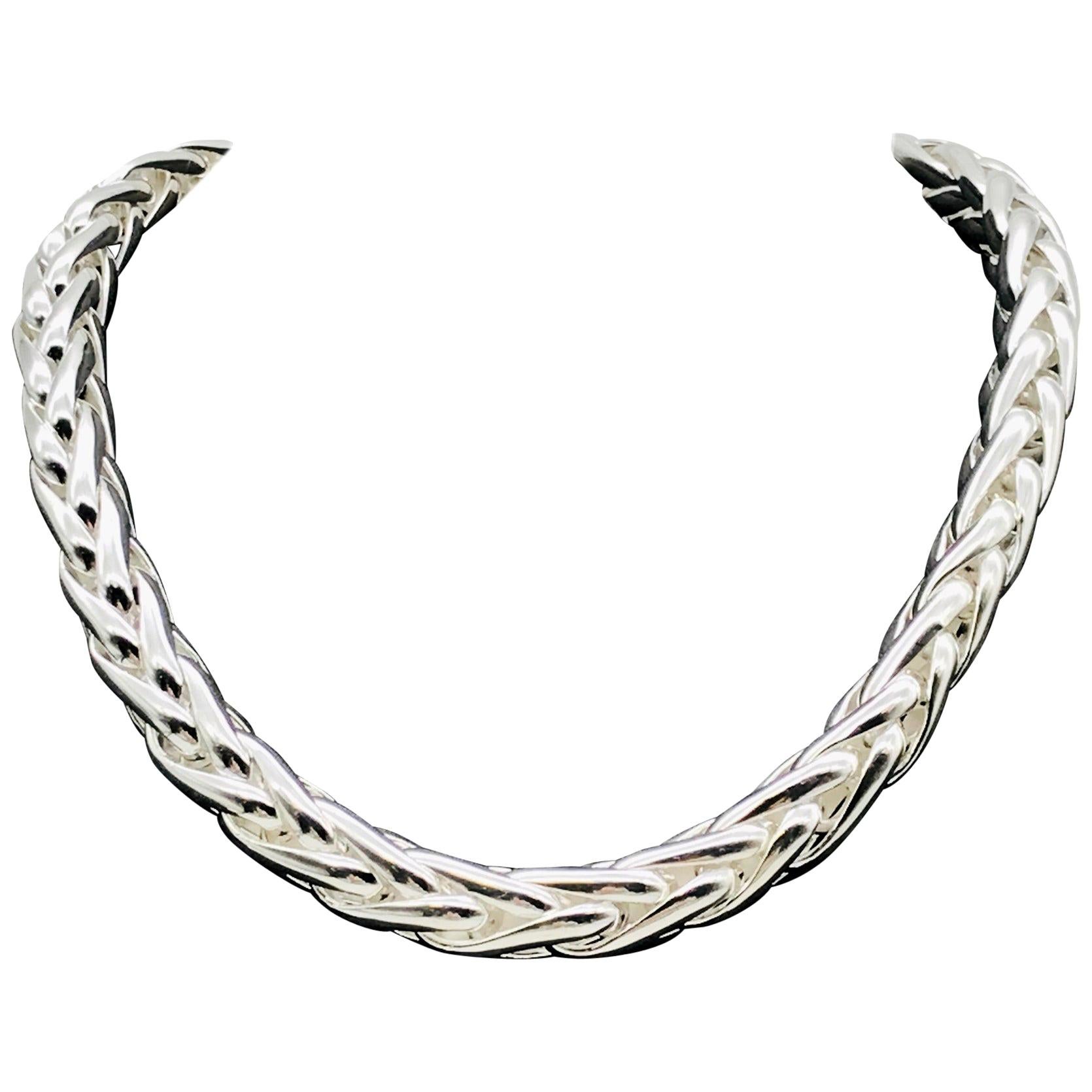 Braided Mesh Silver Necklace For Sale