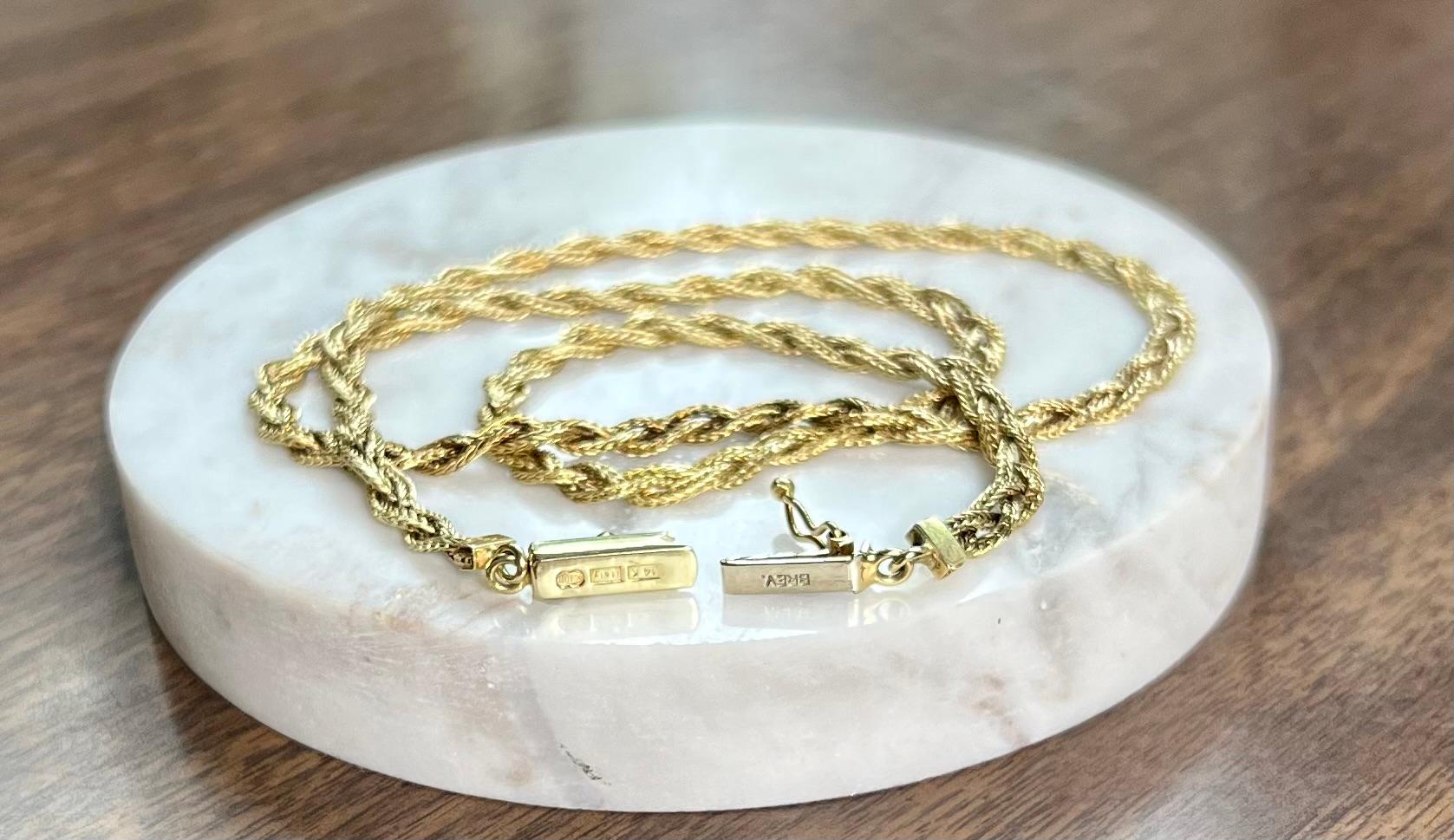 Modern Braided Quadra Link Wheat Chain Necklace in 14 Karat Gold