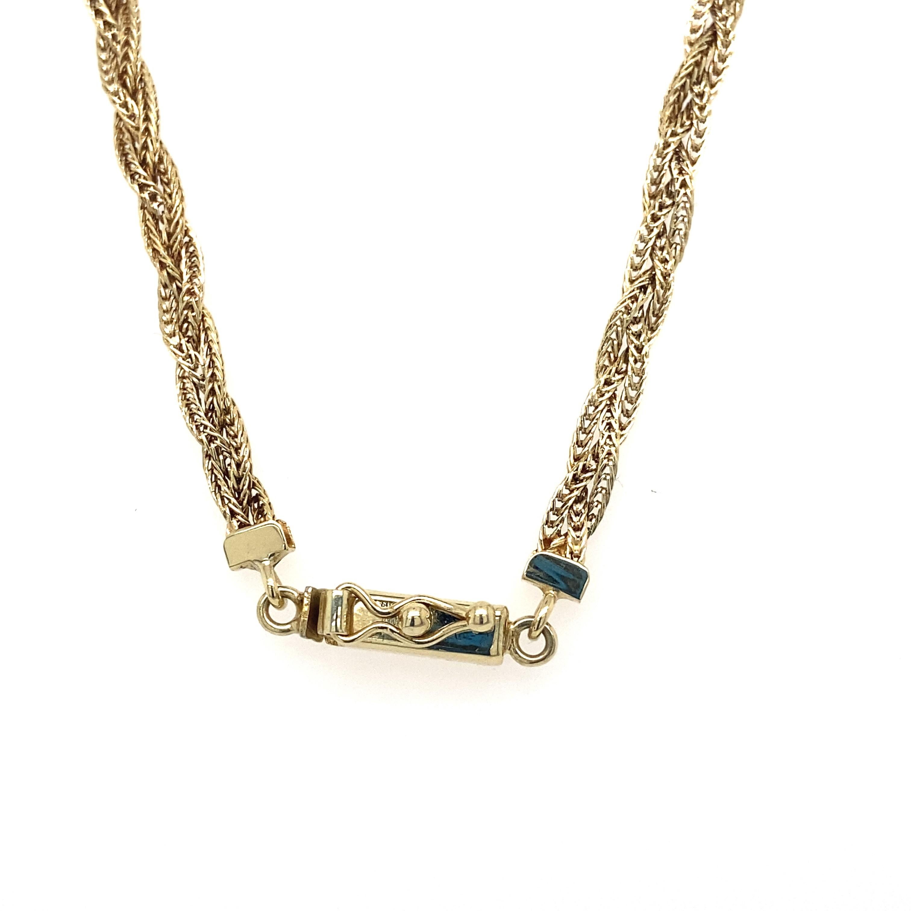 Women's or Men's Braided Quadra Link Wheat Chain Necklace in 14 Karat Gold