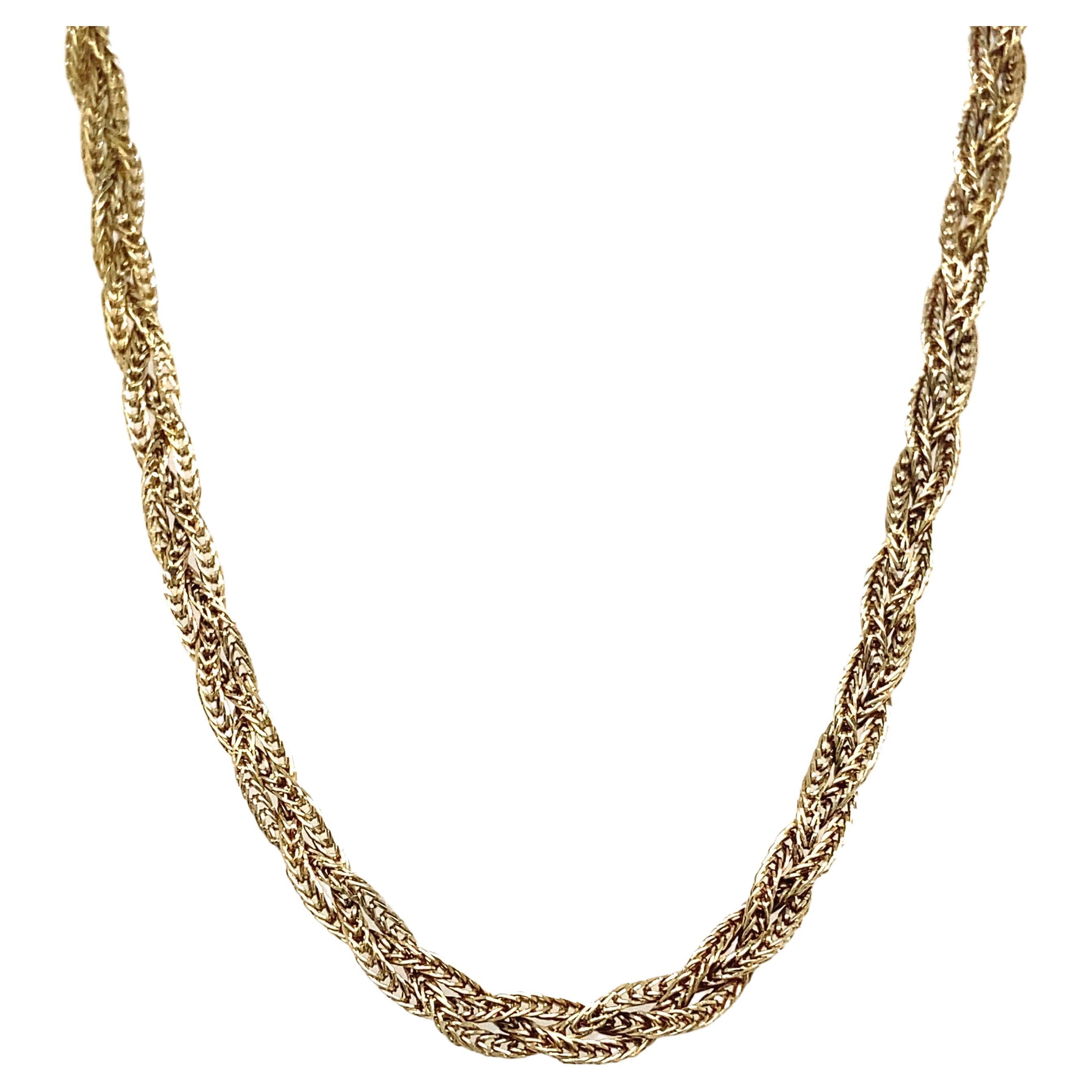 Braided Quadra Link Wheat Chain Necklace in 14 Karat Gold