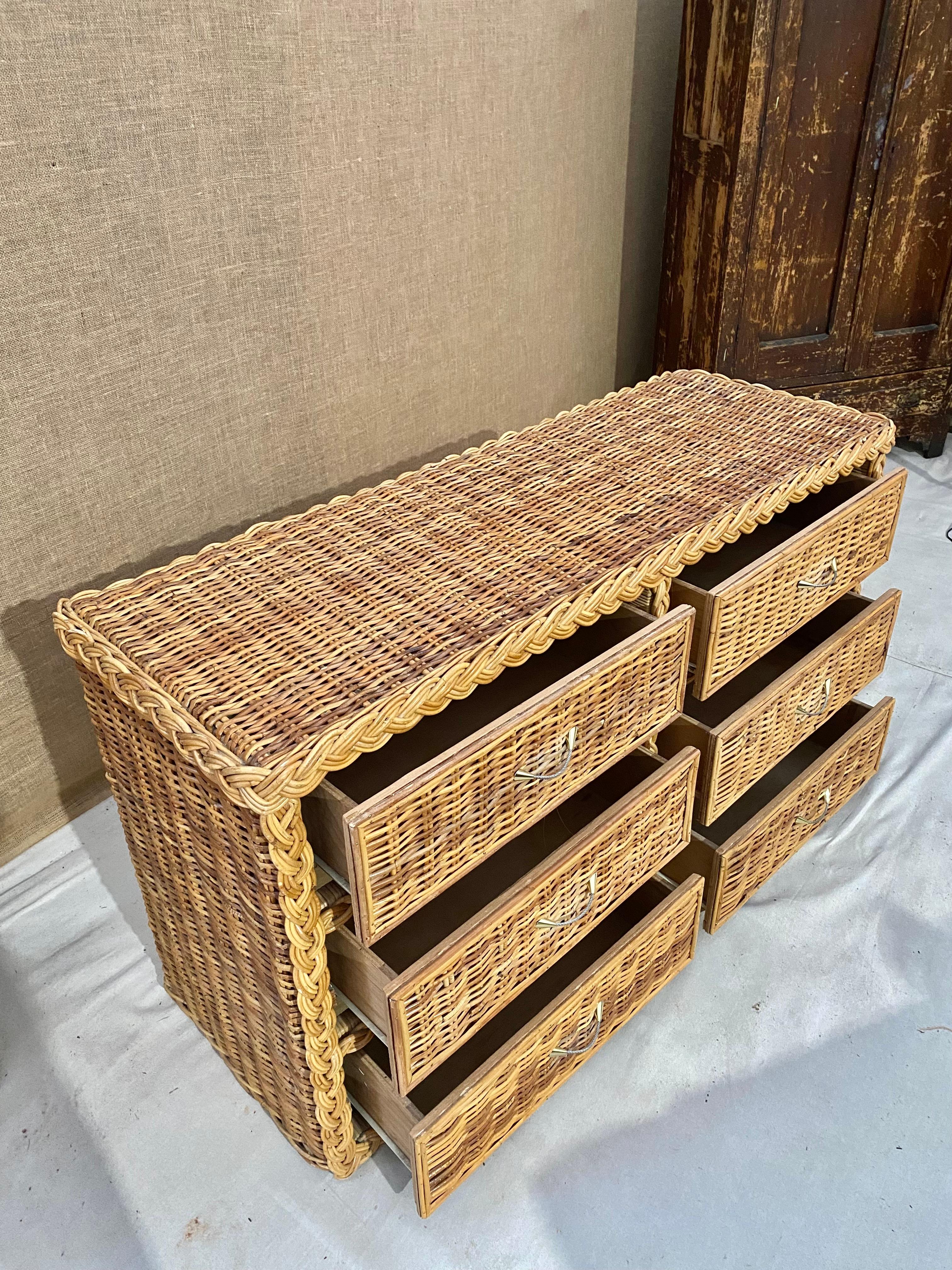 American Braided Rattan 6 Drawer Dresser (After Bielecky Brothers) For Sale