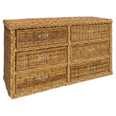 Braided Rattan 6 Drawer Dresser (After Bielecky Brothers)