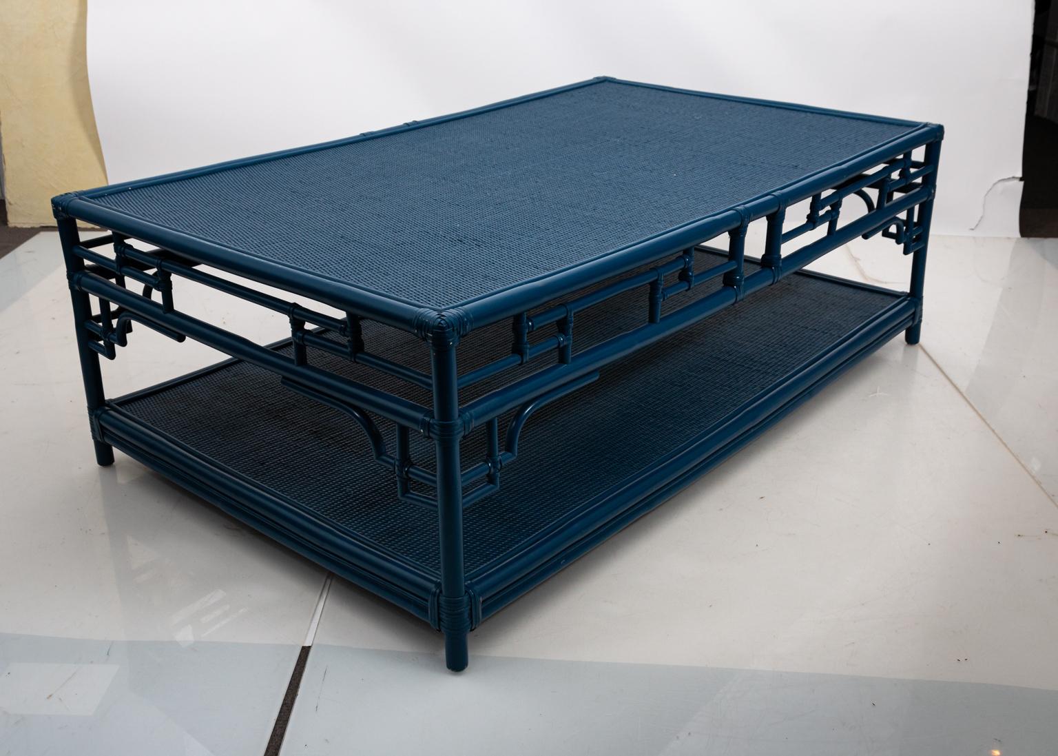 American Braided Rattan and Faux Bamboo Coffee Table
