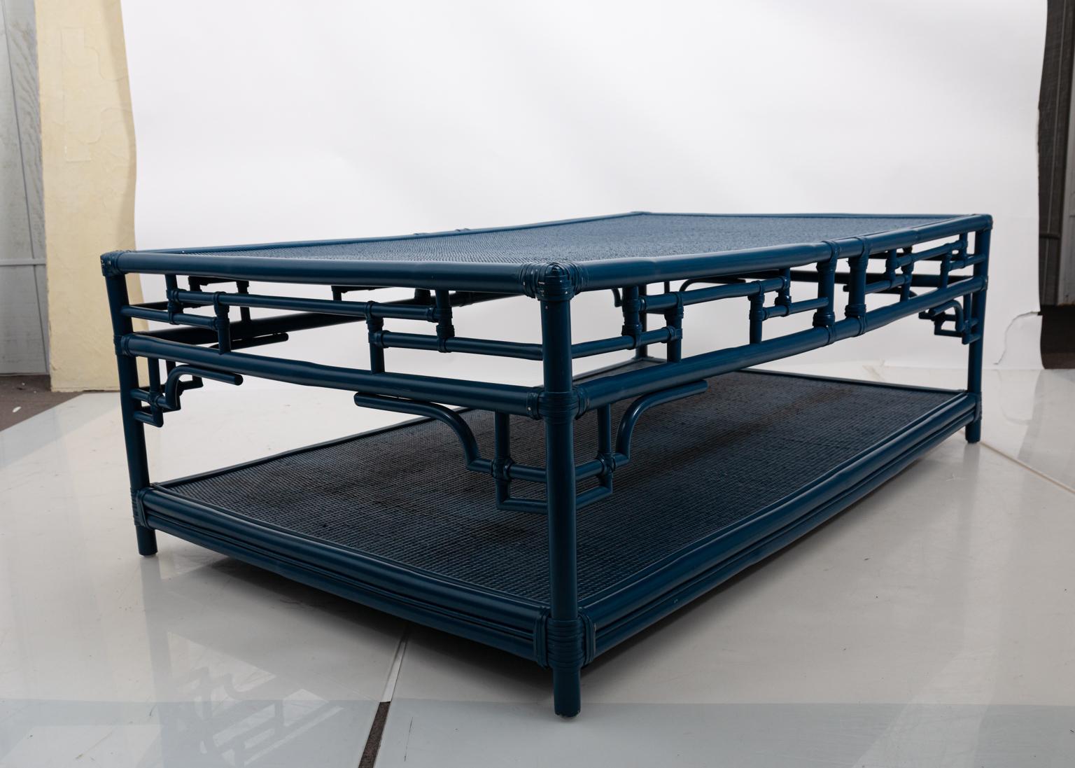Painted Braided Rattan and Faux Bamboo Coffee Table