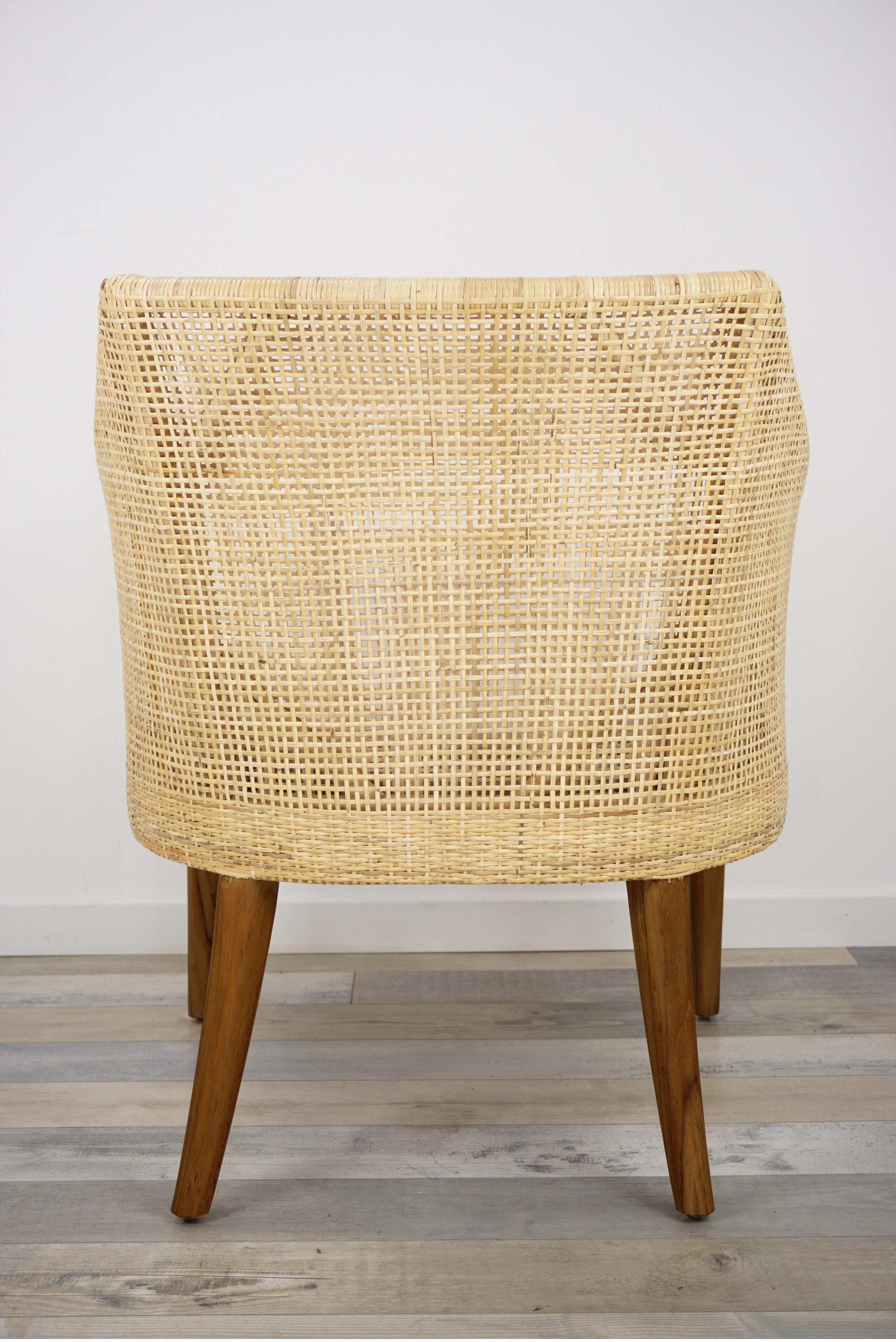 Contemporary Braided Rattan and Teak Wooden Armchair