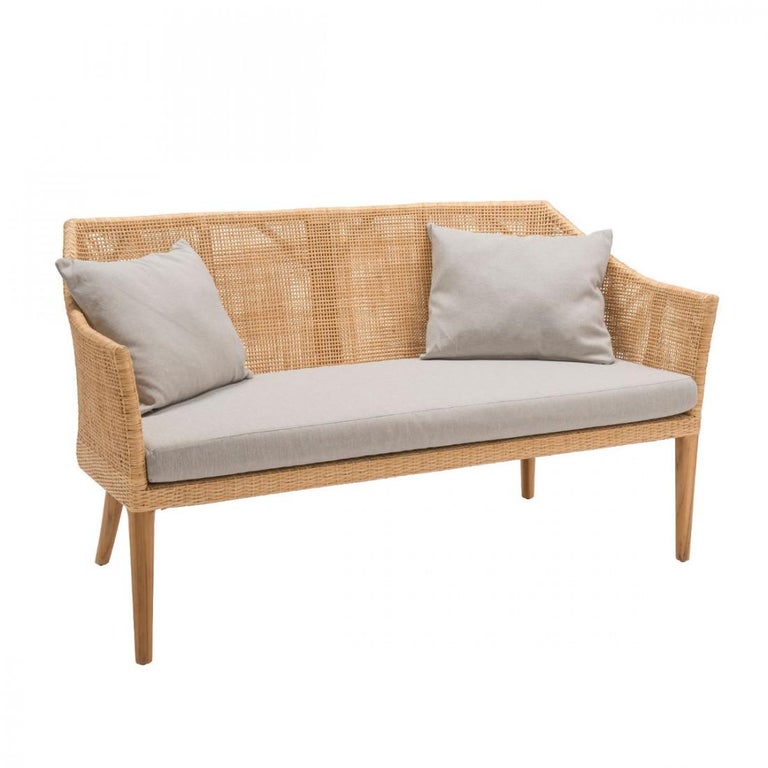 Braided Rattan And Teak Wooden Sofa