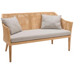 Braided Rattan and Teak Wooden Sofa