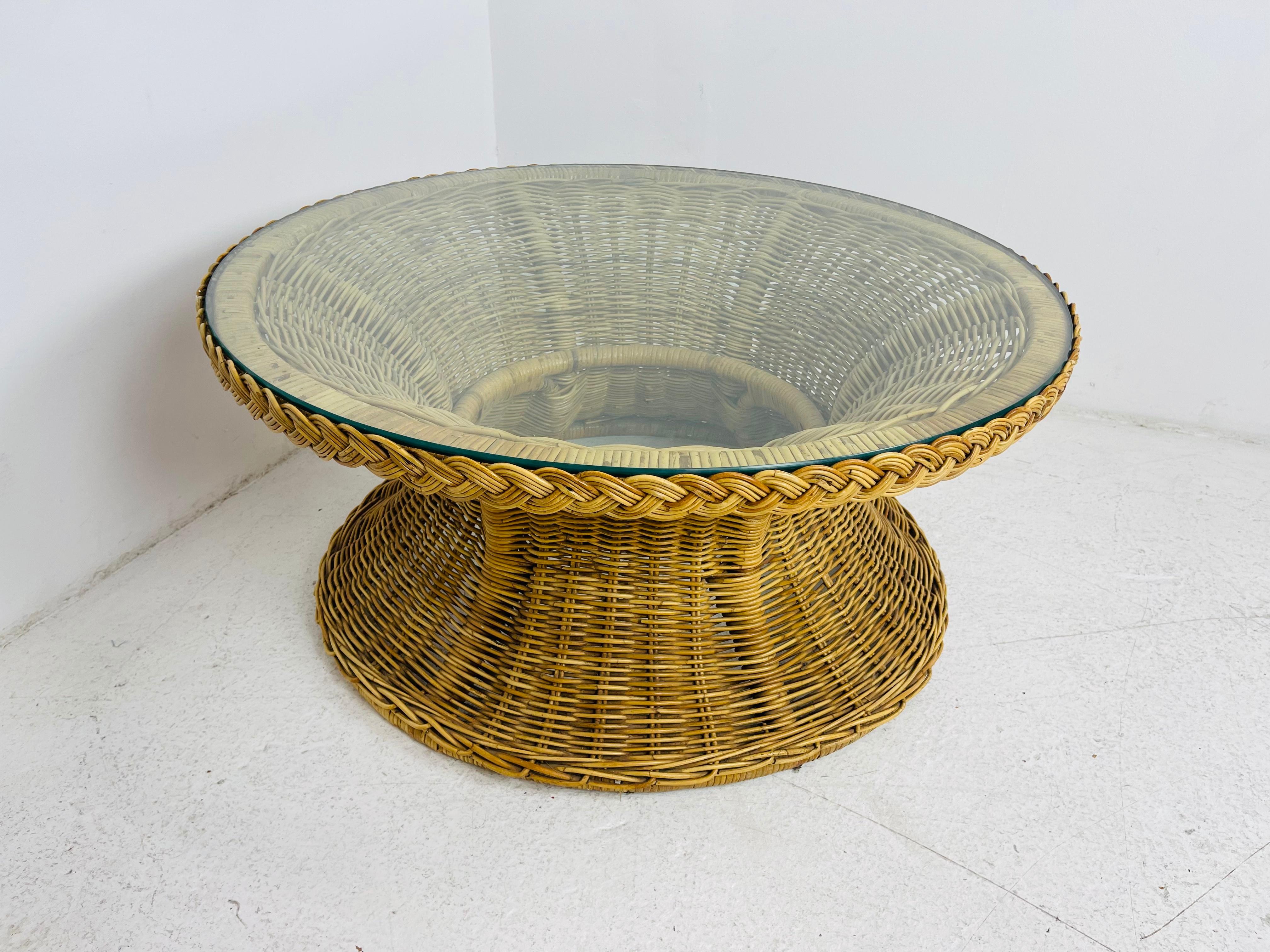 Late 20th Century Braided Rattan Coffee Table by Wicker Works