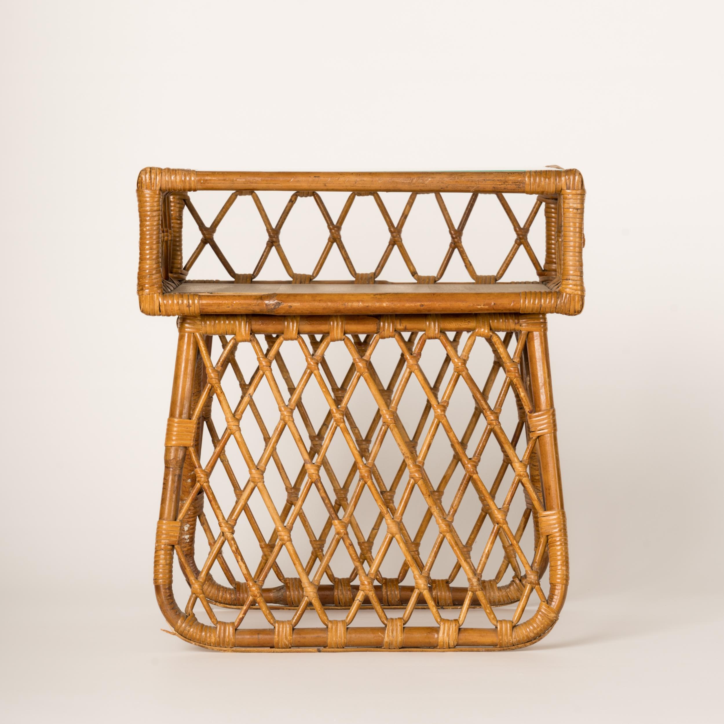 Braided Rattan Side Table Attributed to Louis Sognot, France 1950's 5