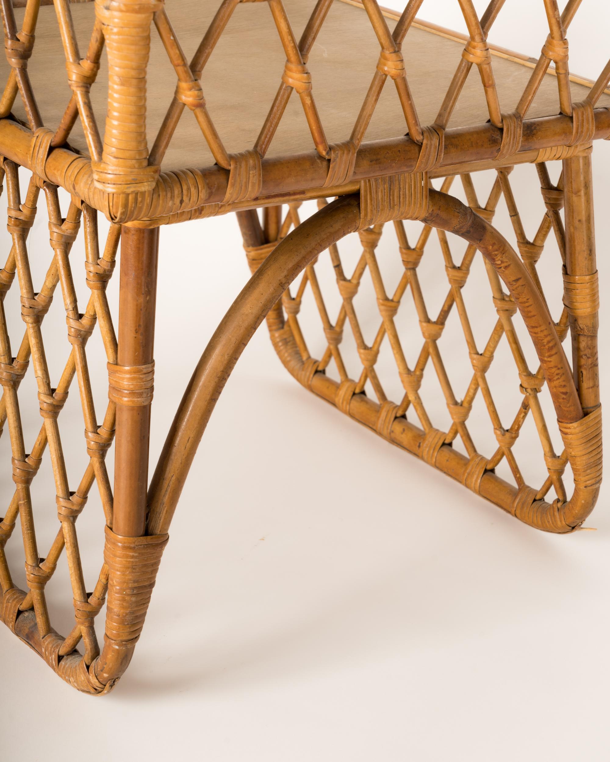French Braided Rattan Side Table Attributed to Louis Sognot, France 1950's