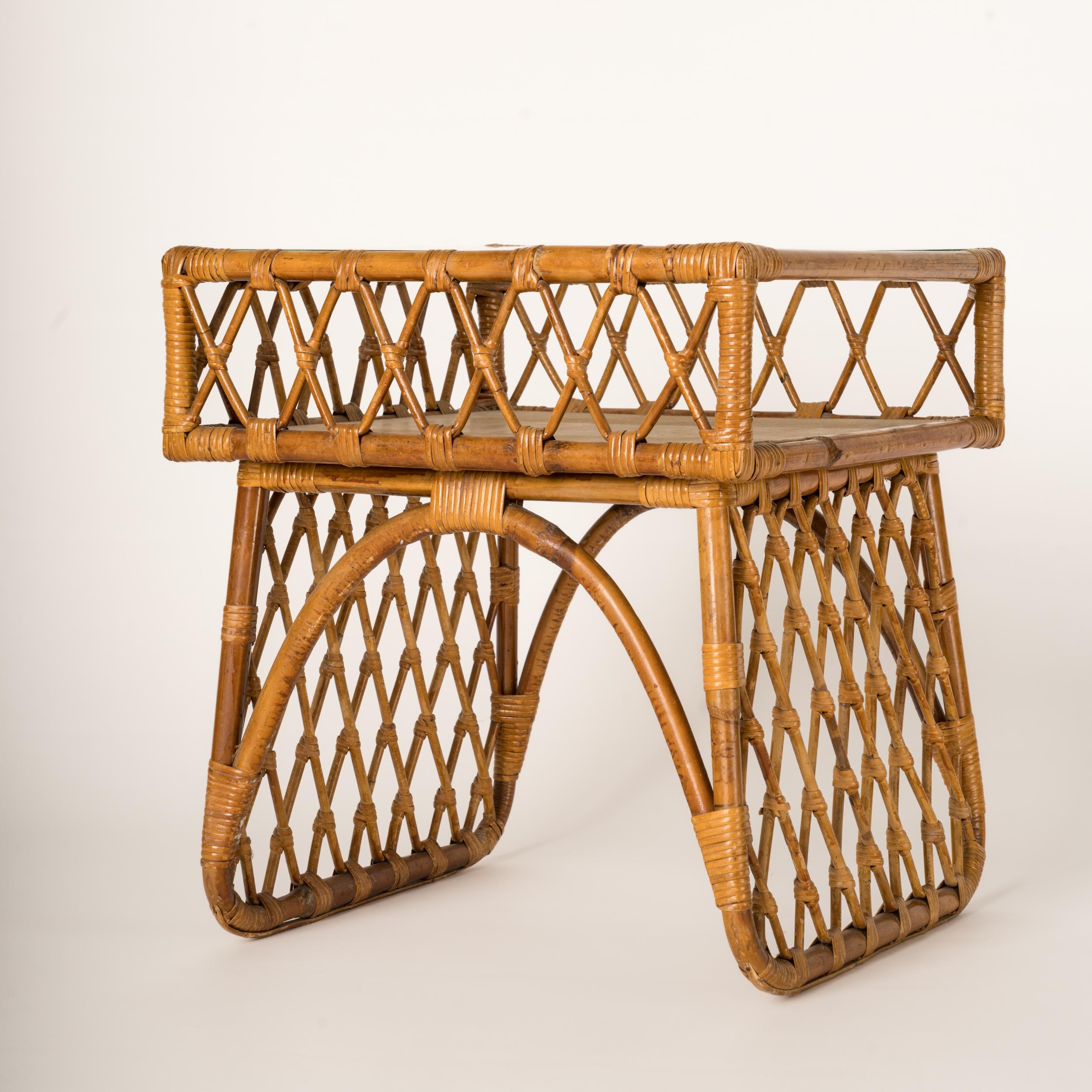 Braided Rattan Side Table Attributed to Louis Sognot, France 1950's In Good Condition In New York, NY