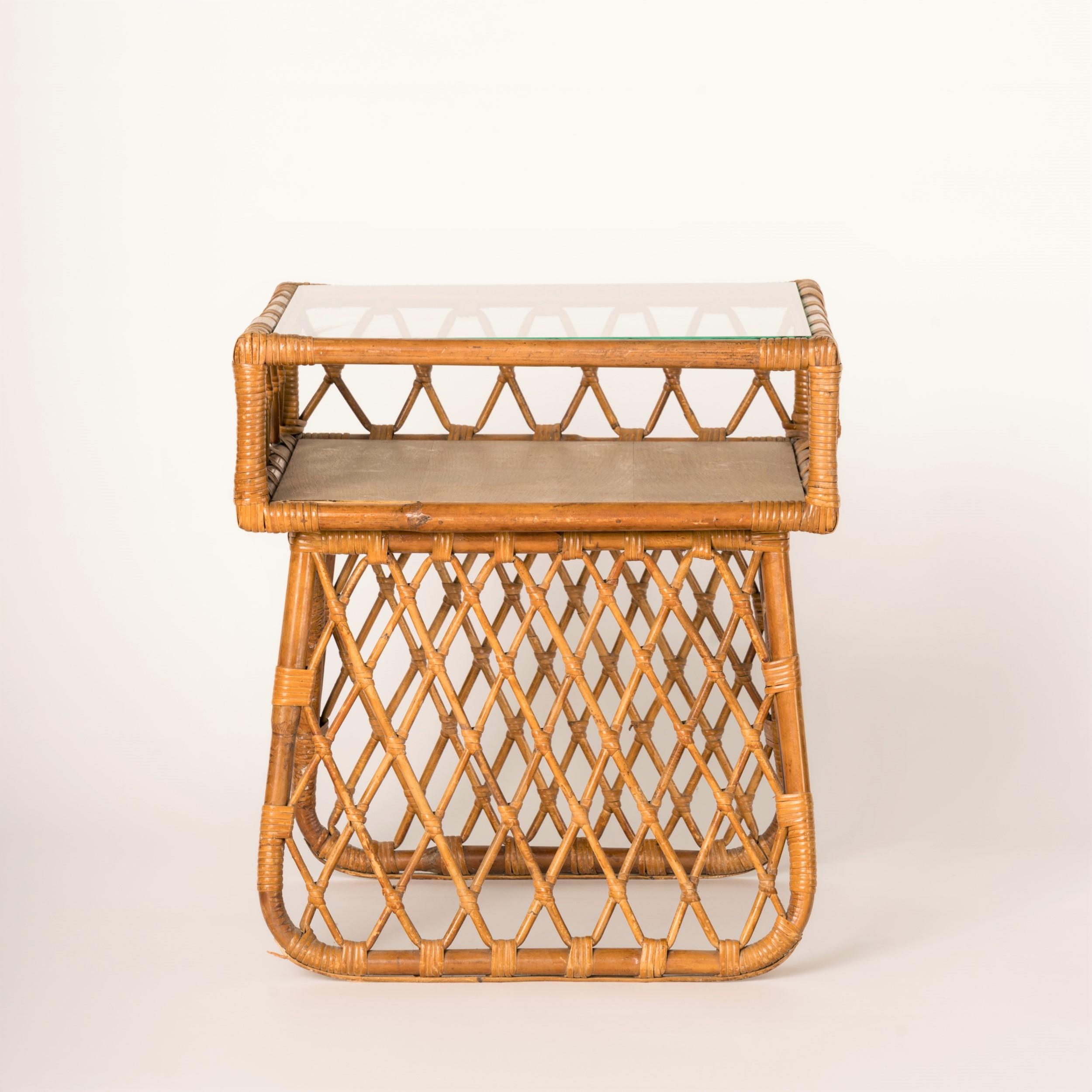Braided Rattan Side Table Attributed to Louis Sognot, France 1950's 4
