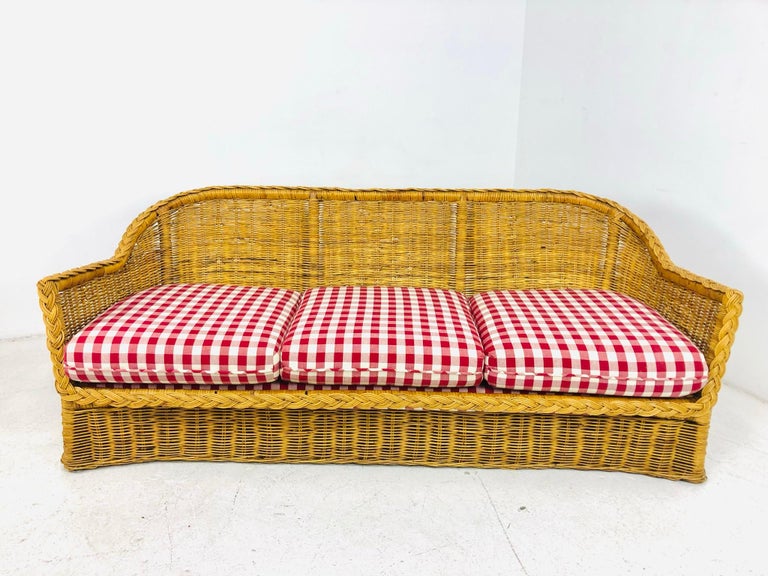 Organic Modern Braided Rattan Sofa by Wicker Works For Sale