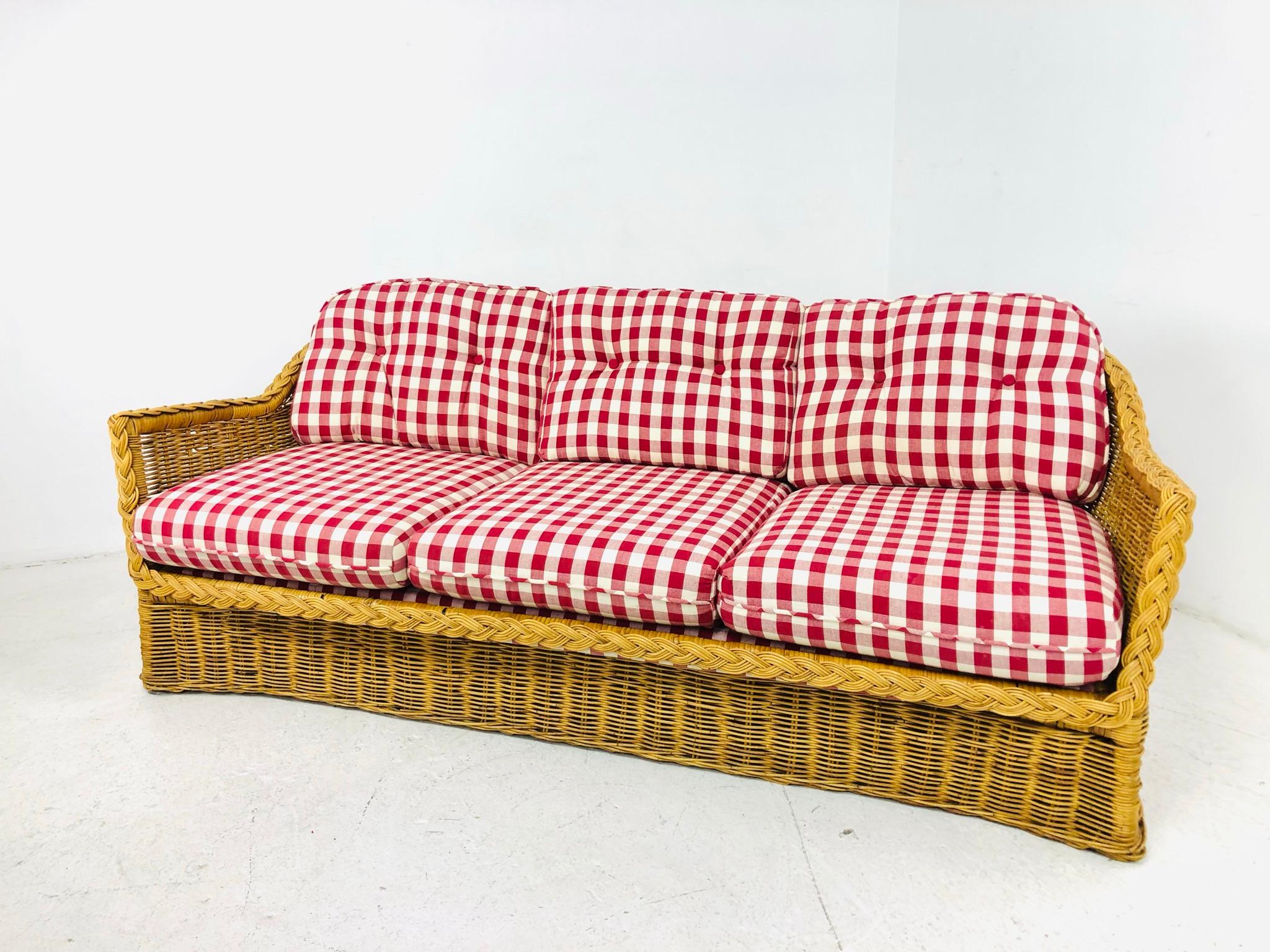 Organic Modern Braided Rattan Sofa by Wicker Works