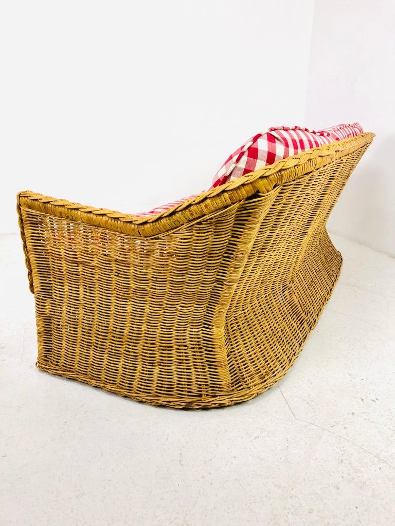 Upholstery Braided Rattan Sofa by Wicker Works For Sale