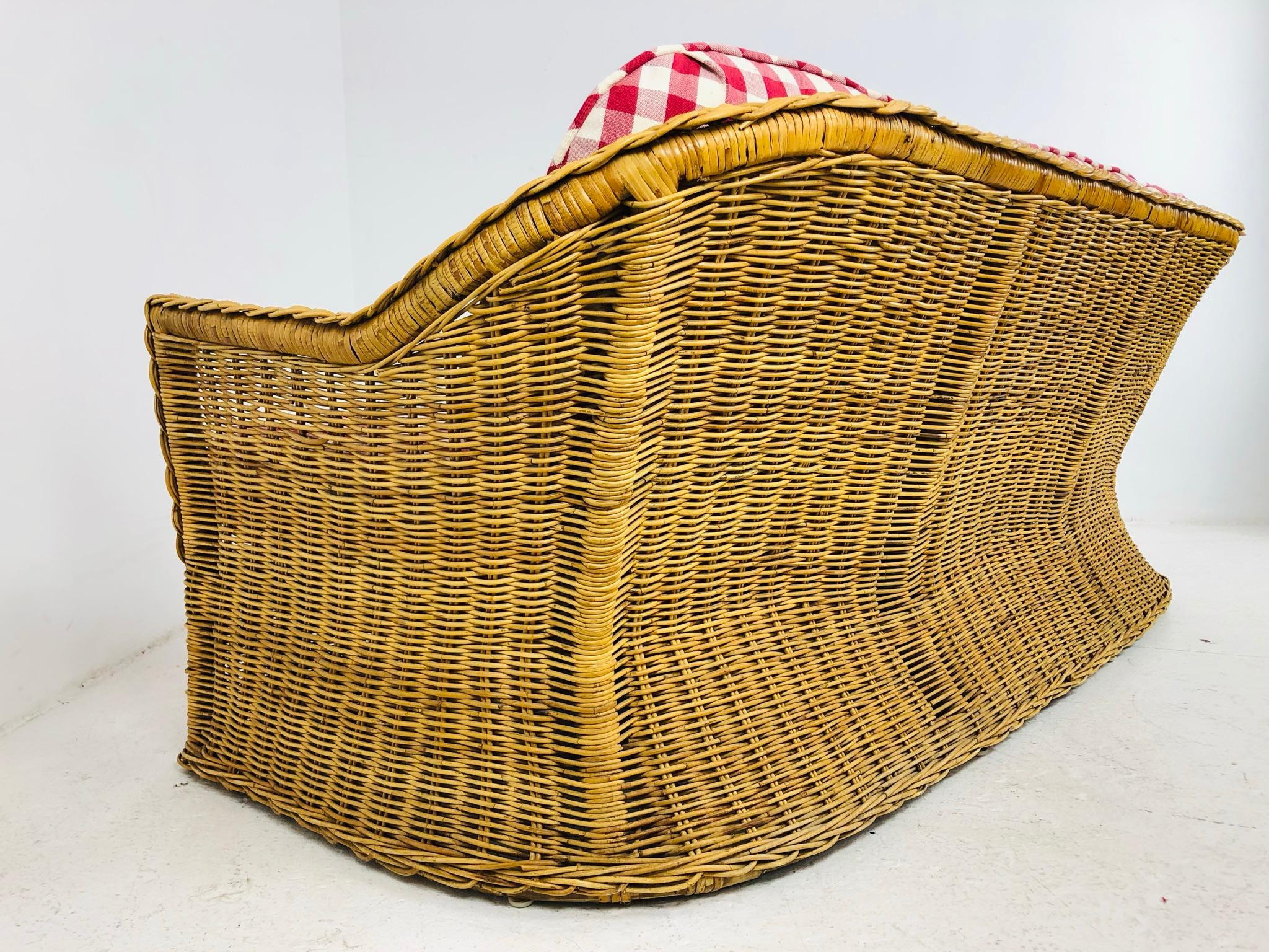 Upholstery Braided Rattan Sofa by Wicker Works