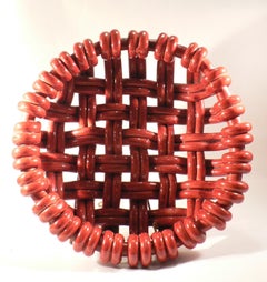 Braided red ceramic bowl from Vallauris, France 1950s