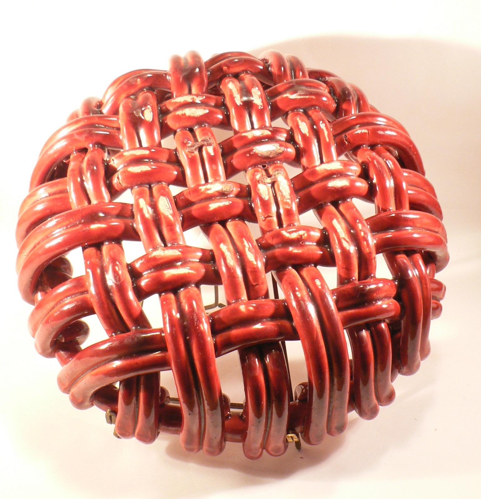 French Provincial Braided red ceramic bowl from Vallauris, France 1950s For Sale