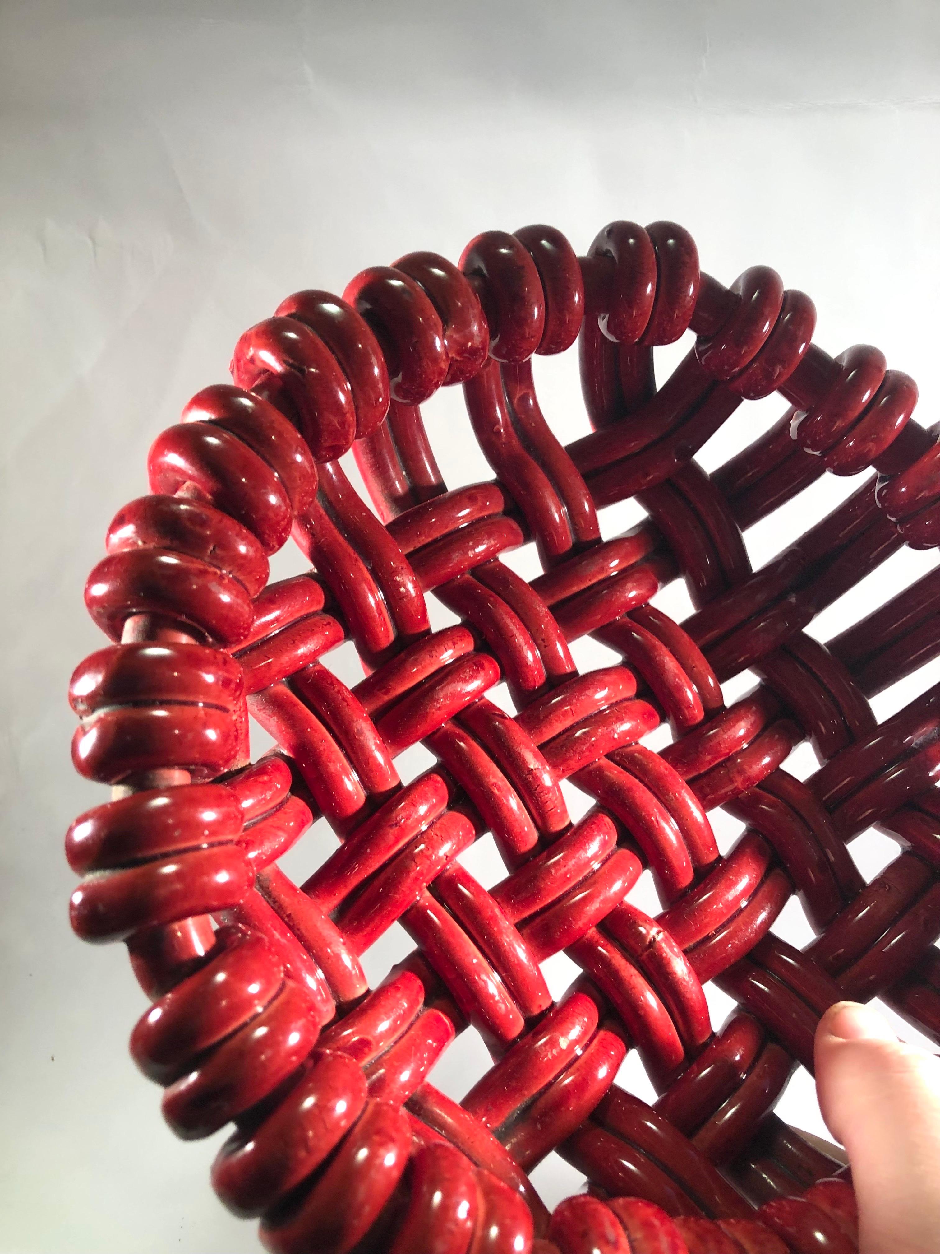 Mid-20th Century Braided red ceramic bowl from Vallauris, France 1950s For Sale