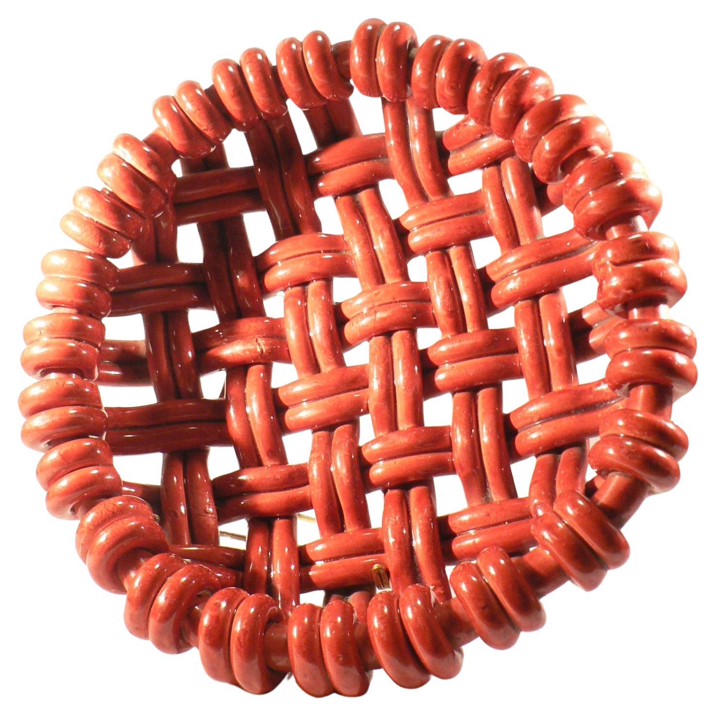 Braided red ceramic bowl from Vallauris, France 1950s For Sale