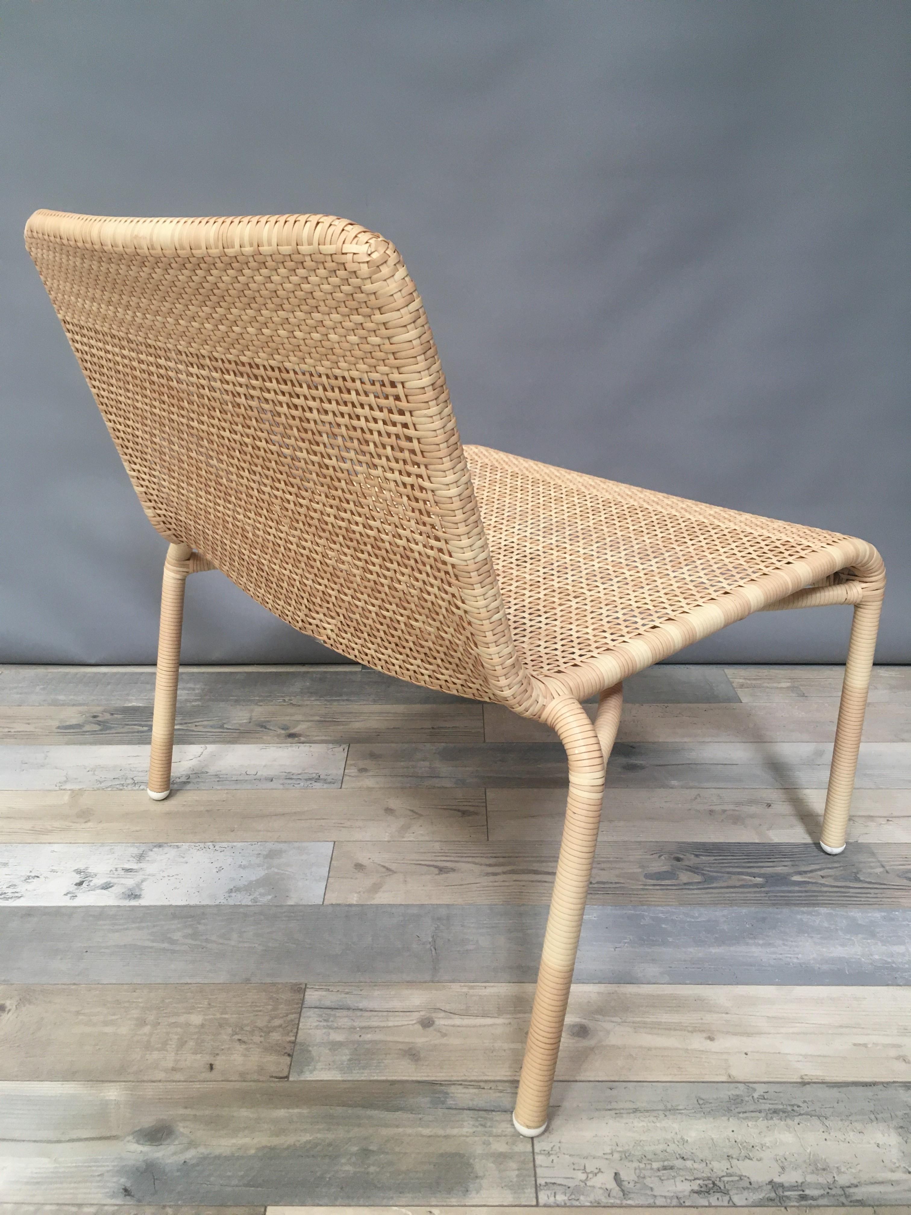 French Braided Resin Rattan Effect Outdoor Lounge Chair For Sale