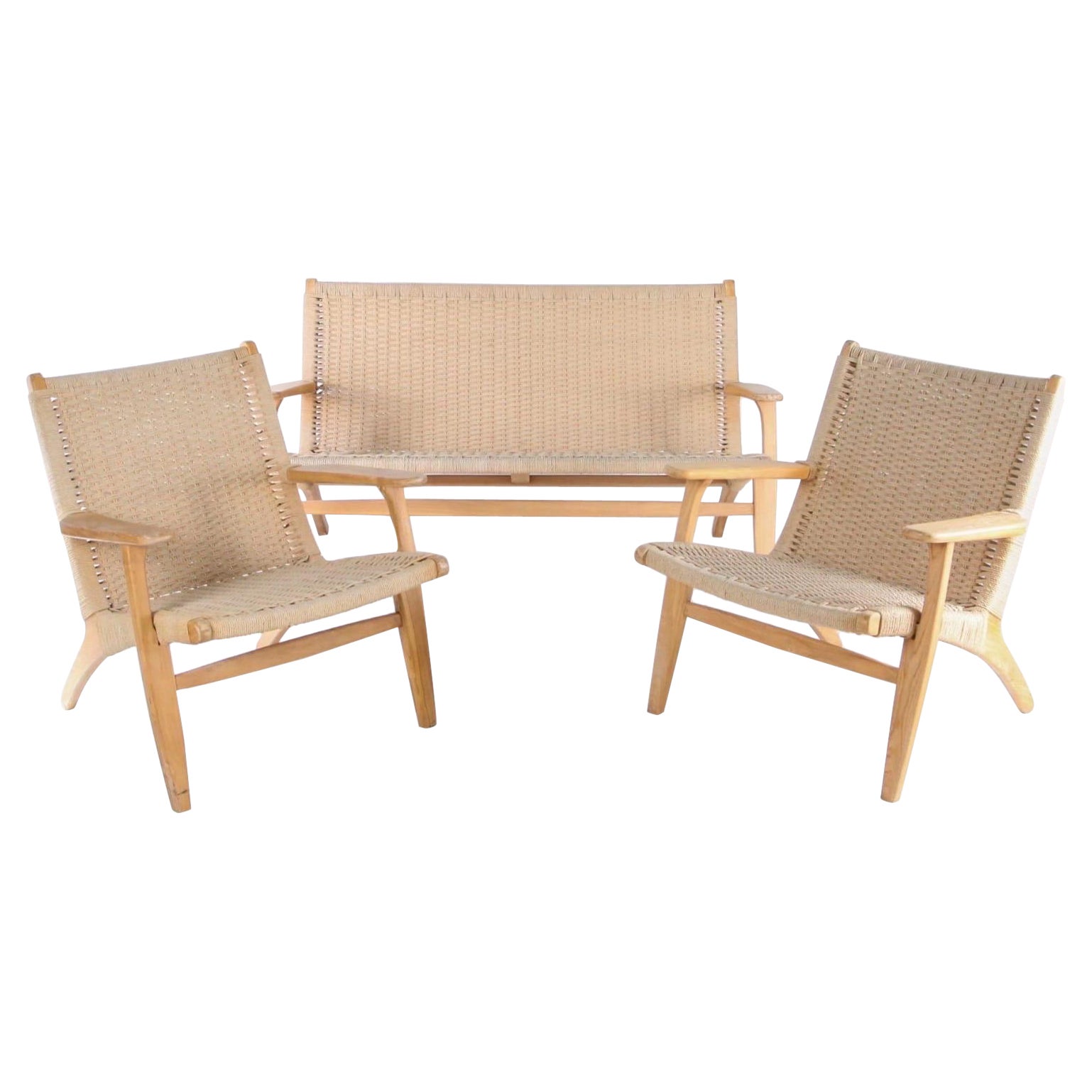 Juego de salón de cuerda trenzada y madera en venta