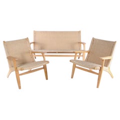 Juego de salón de cuerda trenzada y madera