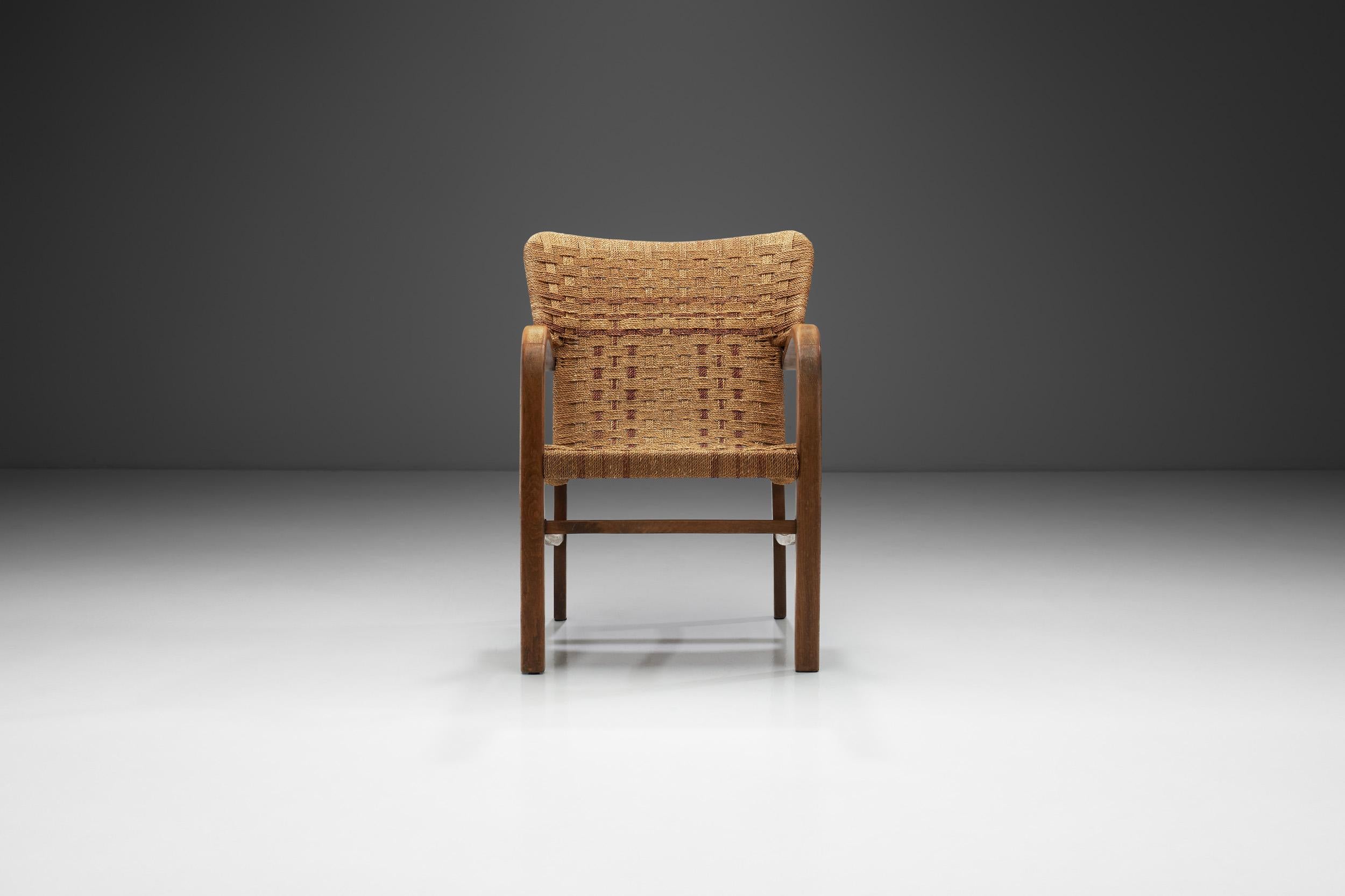 Mid-Century Modern Fauteuil en corde tressée à la manière d'Erich Diekmann, The Netherlands 1940s en vente
