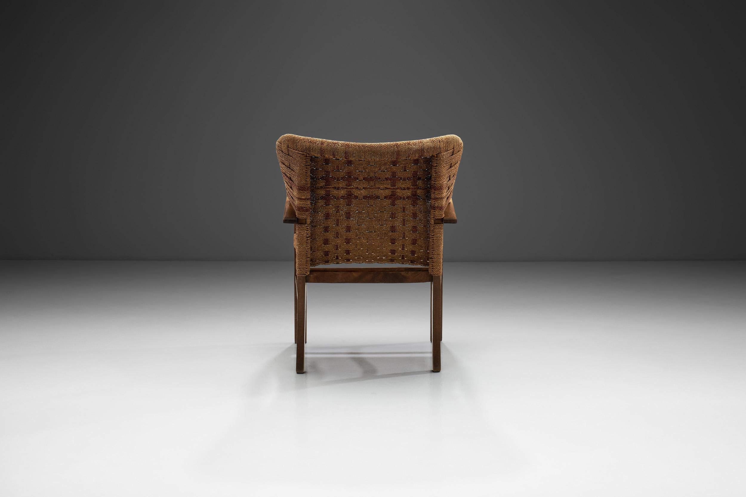 Néerlandais Fauteuil en corde tressée à la manière d'Erich Diekmann, The Netherlands 1940s en vente