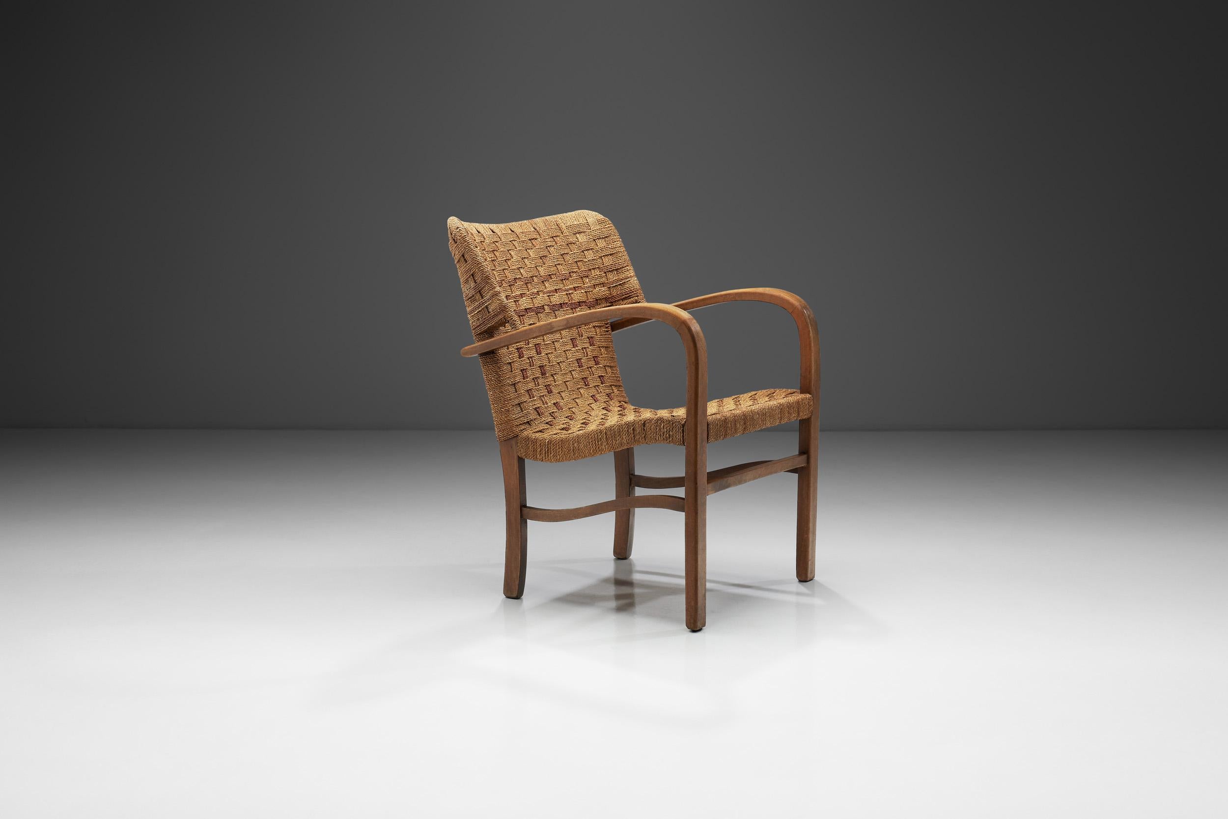 Fauteuil en corde tressée à la manière d'Erich Diekmann, The Netherlands 1940s Bon état - En vente à Utrecht, NL