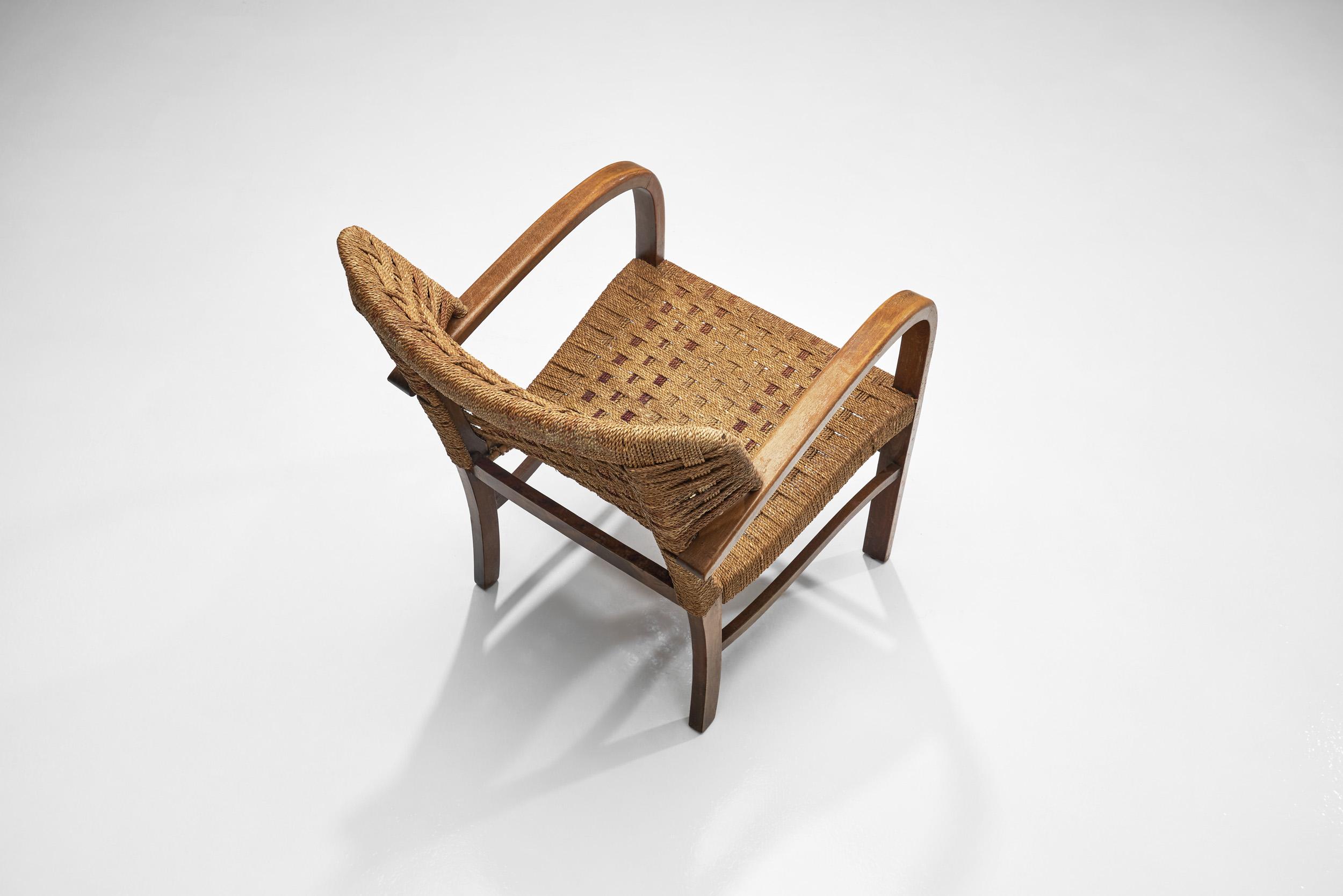 Milieu du XXe siècle Fauteuil en corde tressée à la manière d'Erich Diekmann, The Netherlands 1940s en vente