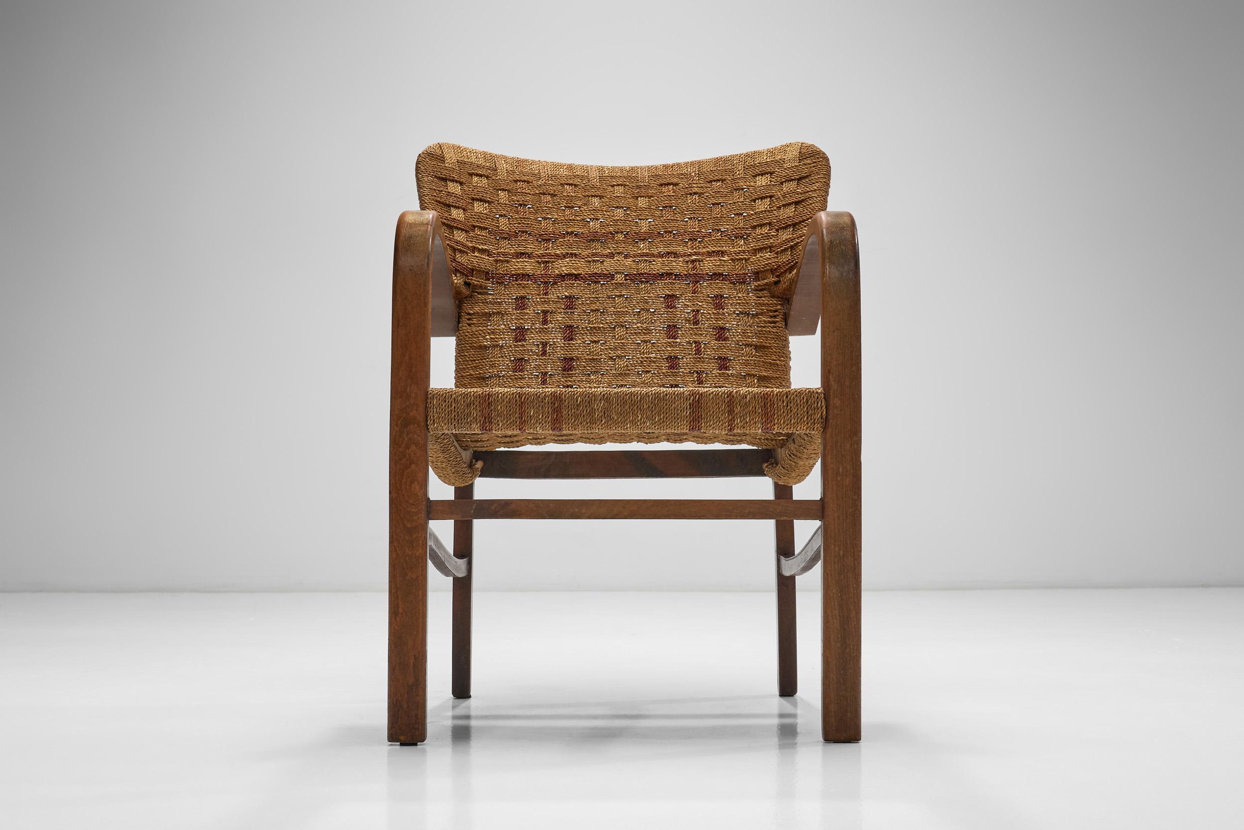 Fauteuil en corde tressée à la manière d'Erich Diekmann, The Netherlands 1940s en vente 1