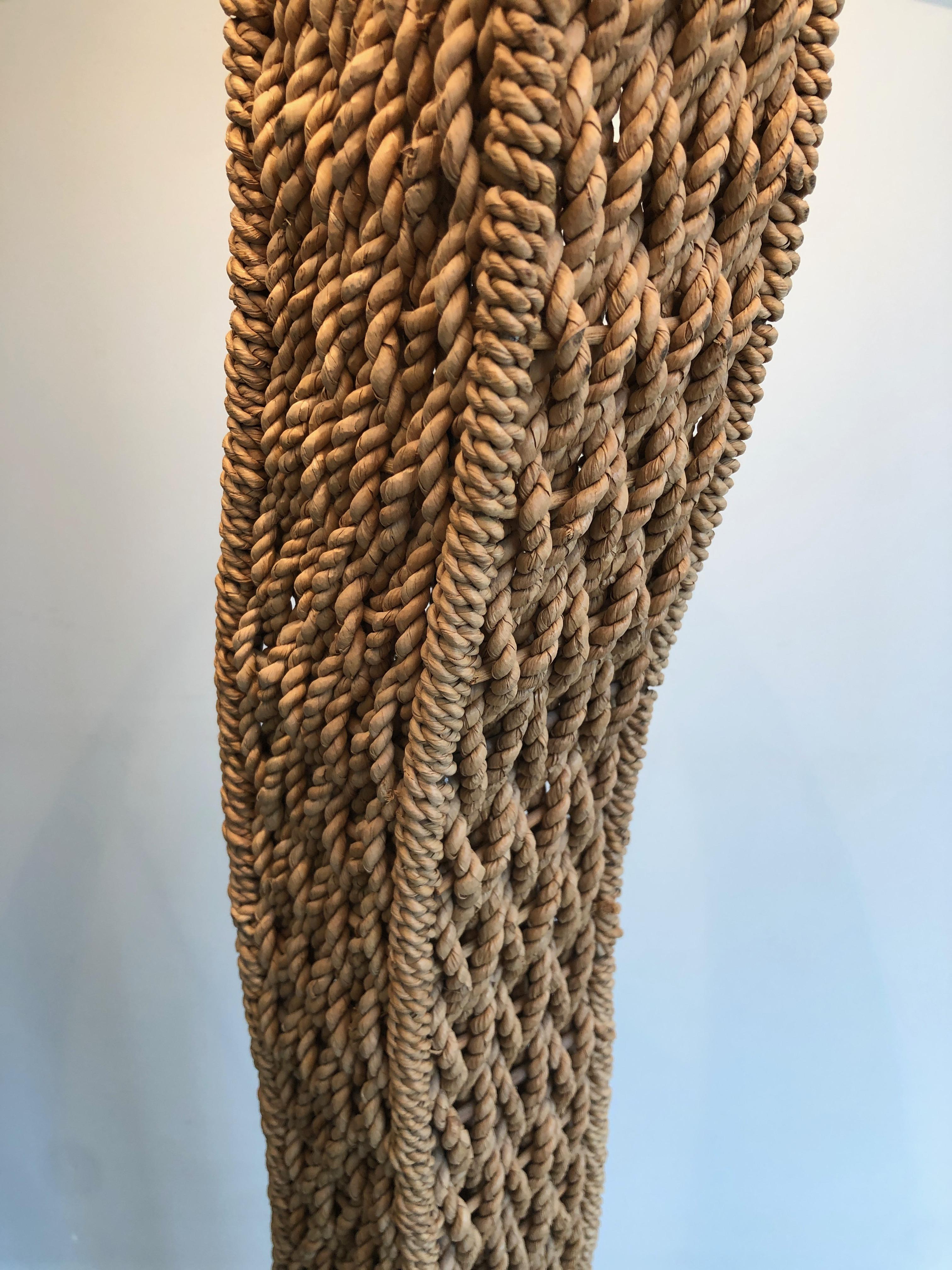 Braided Rope Floor Lamp on a Square Metal Base. Japonses Work, circa 1980 For Sale 4