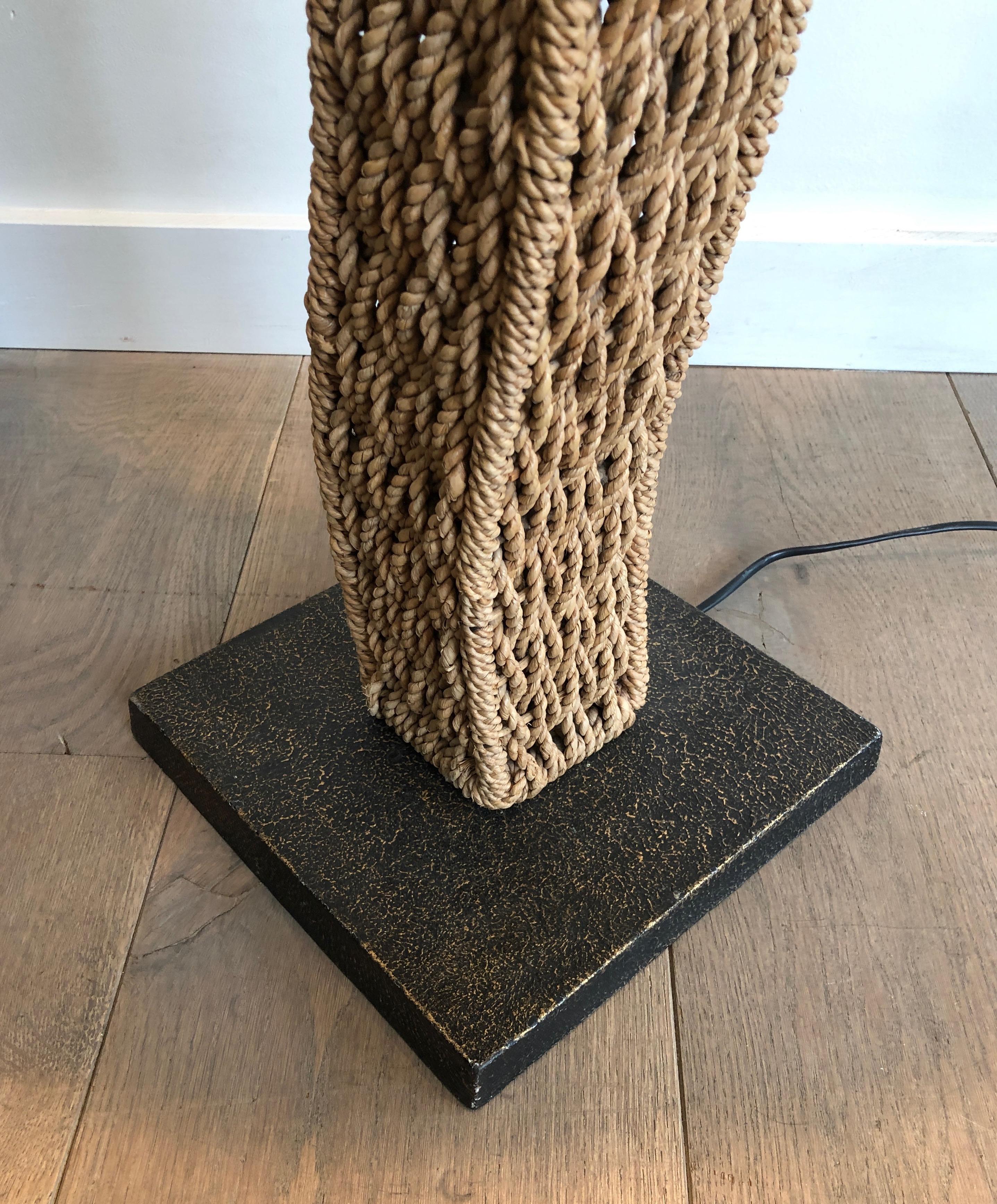 Braided Rope Floor Lamp on a Square Metal Base. Japonses Work, circa 1980 For Sale 5