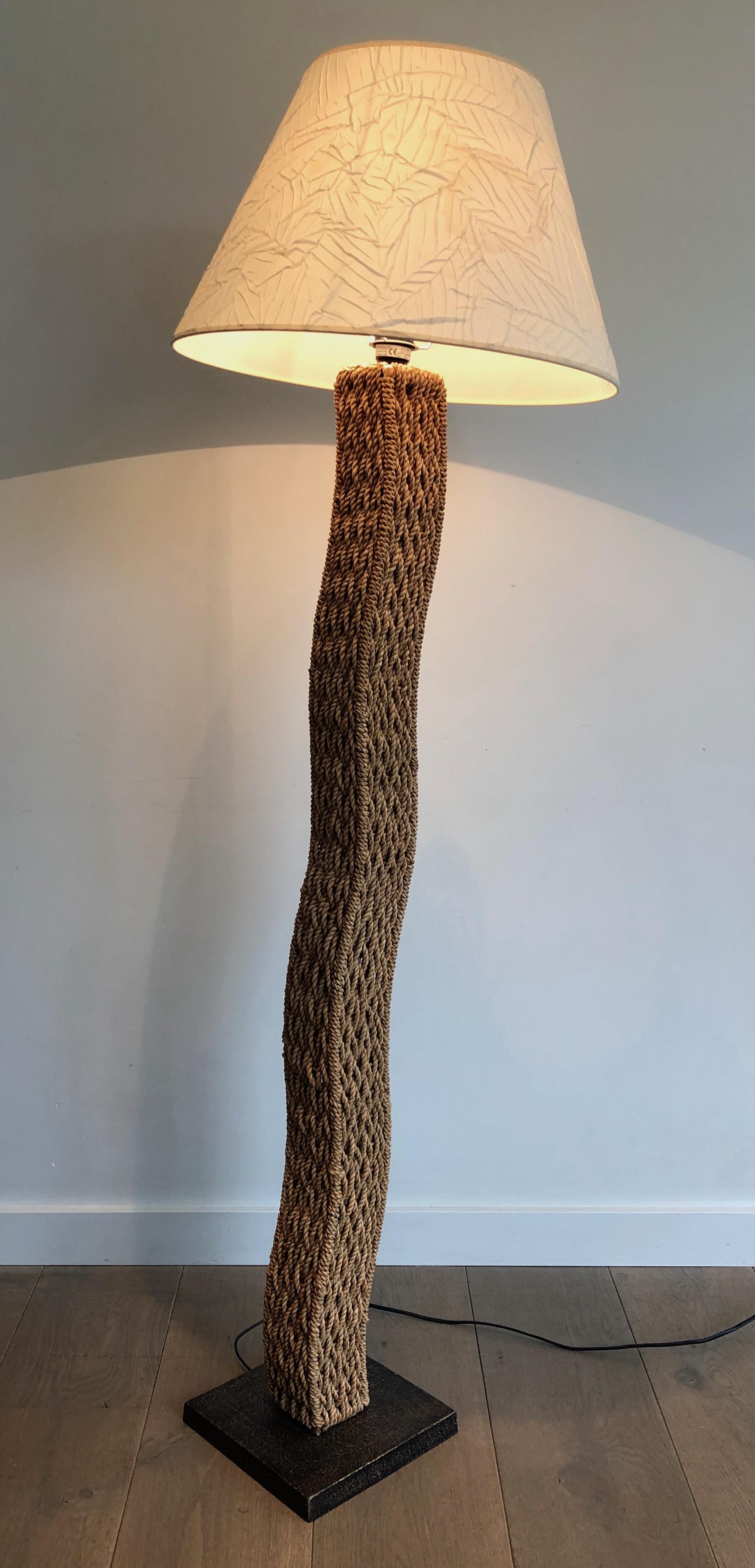 Braided Rope Floor Lamp on a Square Metal Base. Japonses Work, circa 1980 For Sale 6