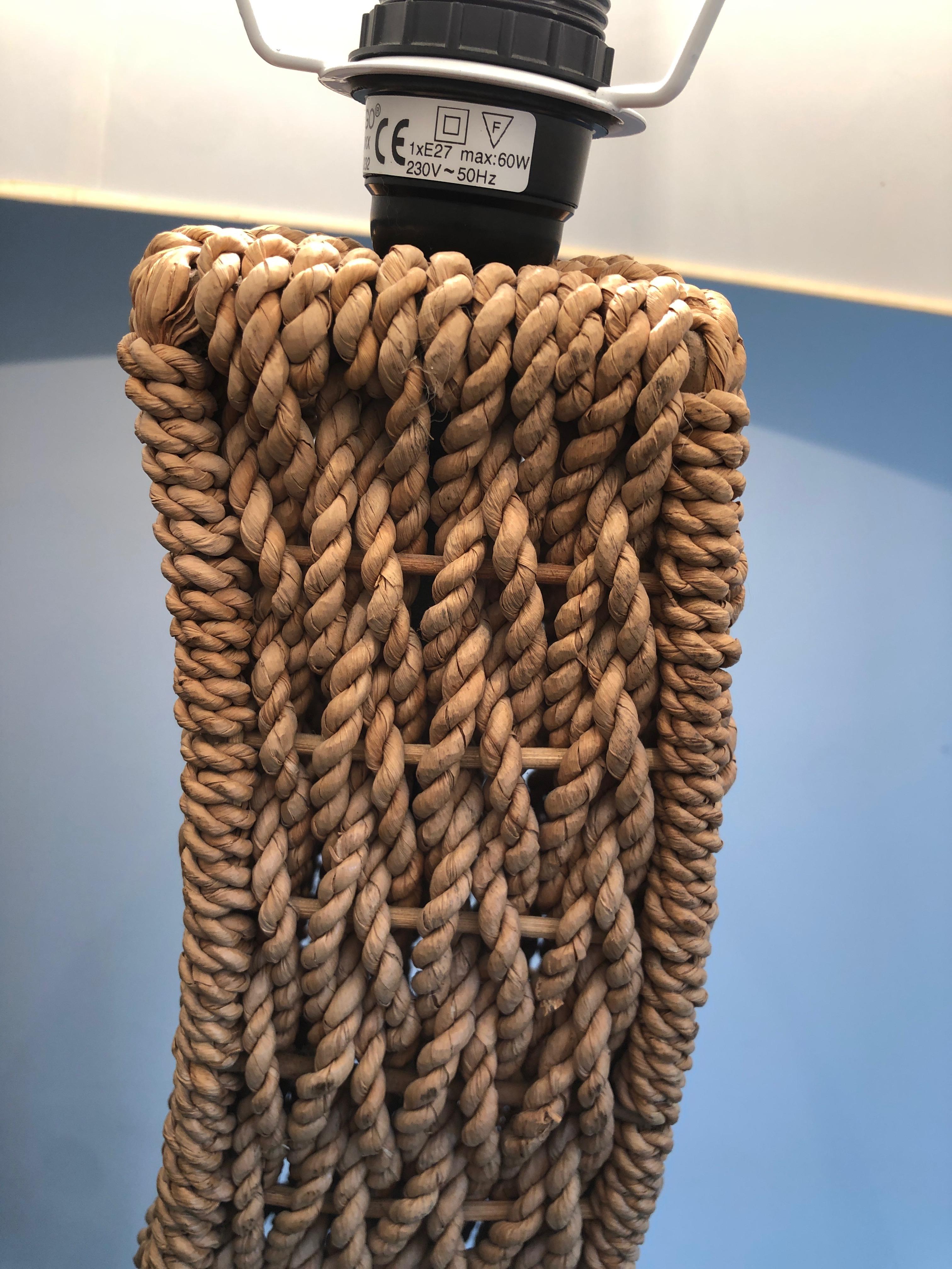 Braided Rope Floor Lamp on a Square Metal Base. Japonses Work, circa 1980 For Sale 7