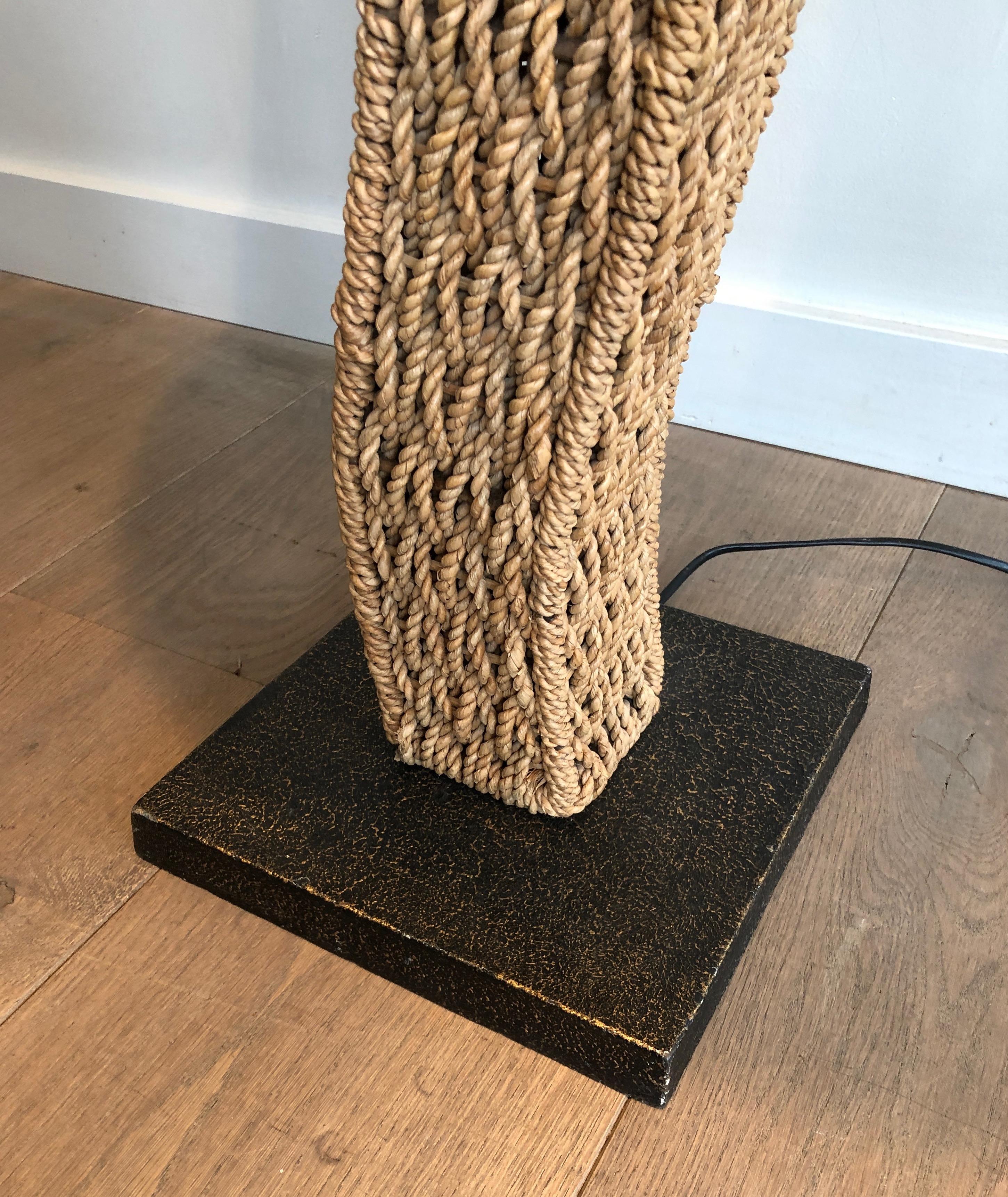 Braided Rope Floor Lamp on a Square Metal Base. Japonses Work, circa 1980 For Sale 13
