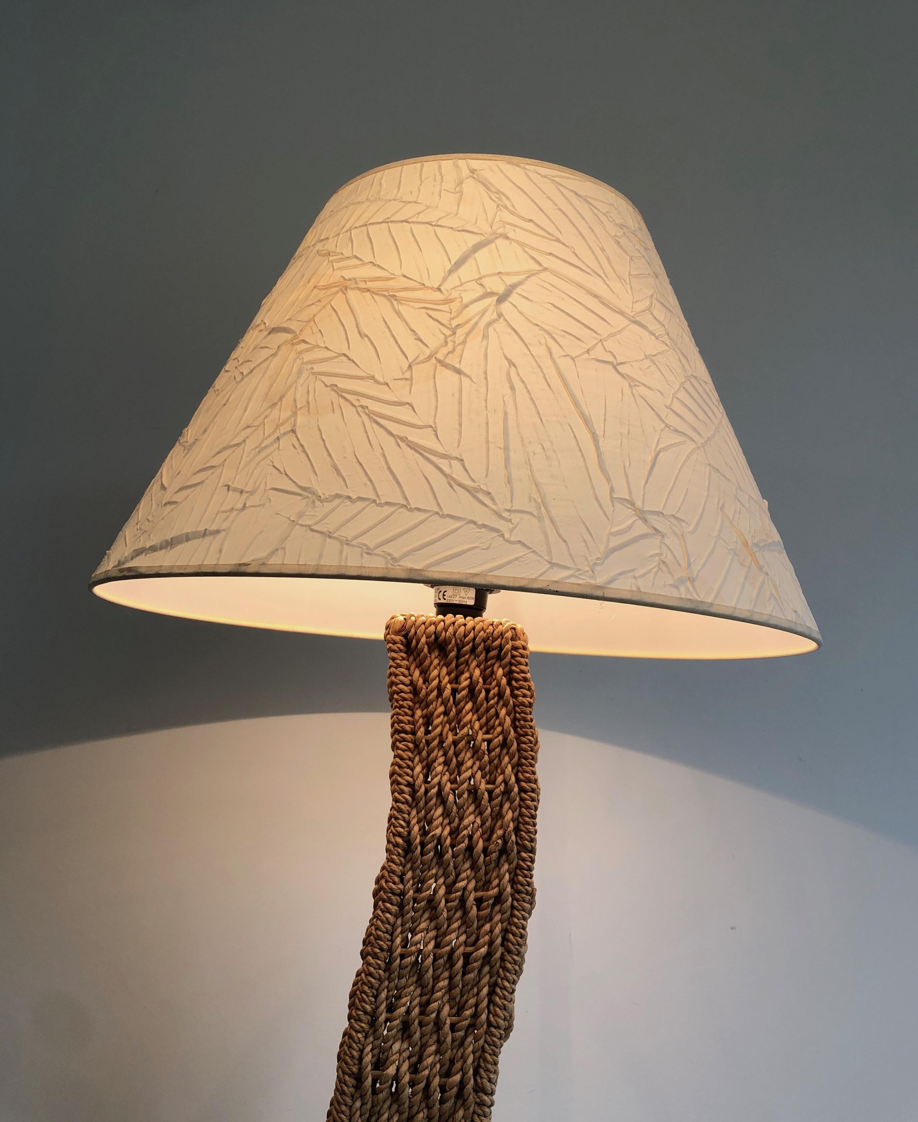 Mid-Century Modern Braided Rope Floor Lamp on a Square Metal Base. Japonses Work, circa 1980 For Sale