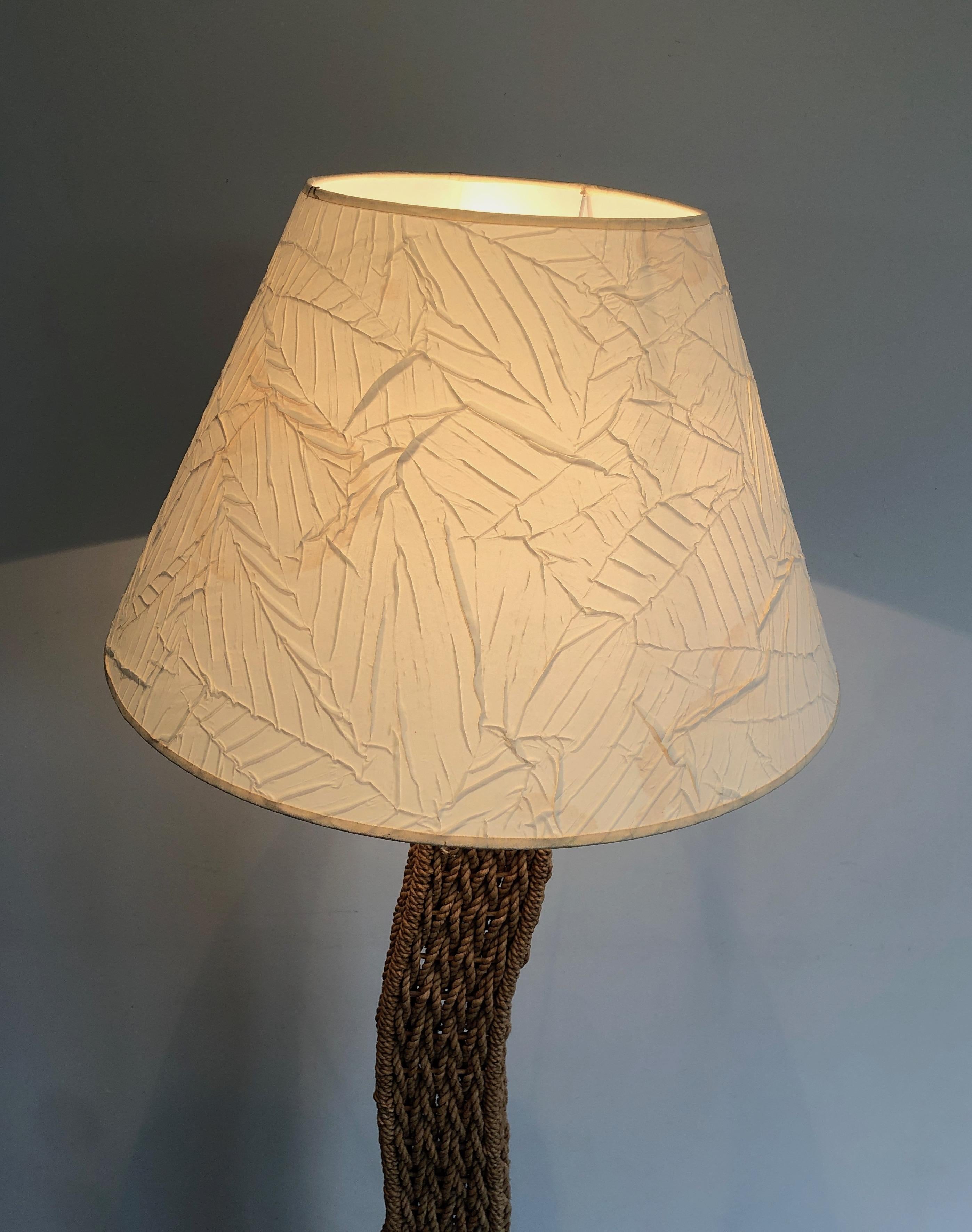 French Braided Rope Floor Lamp on a Square Metal Base. Japonses Work, circa 1980 For Sale