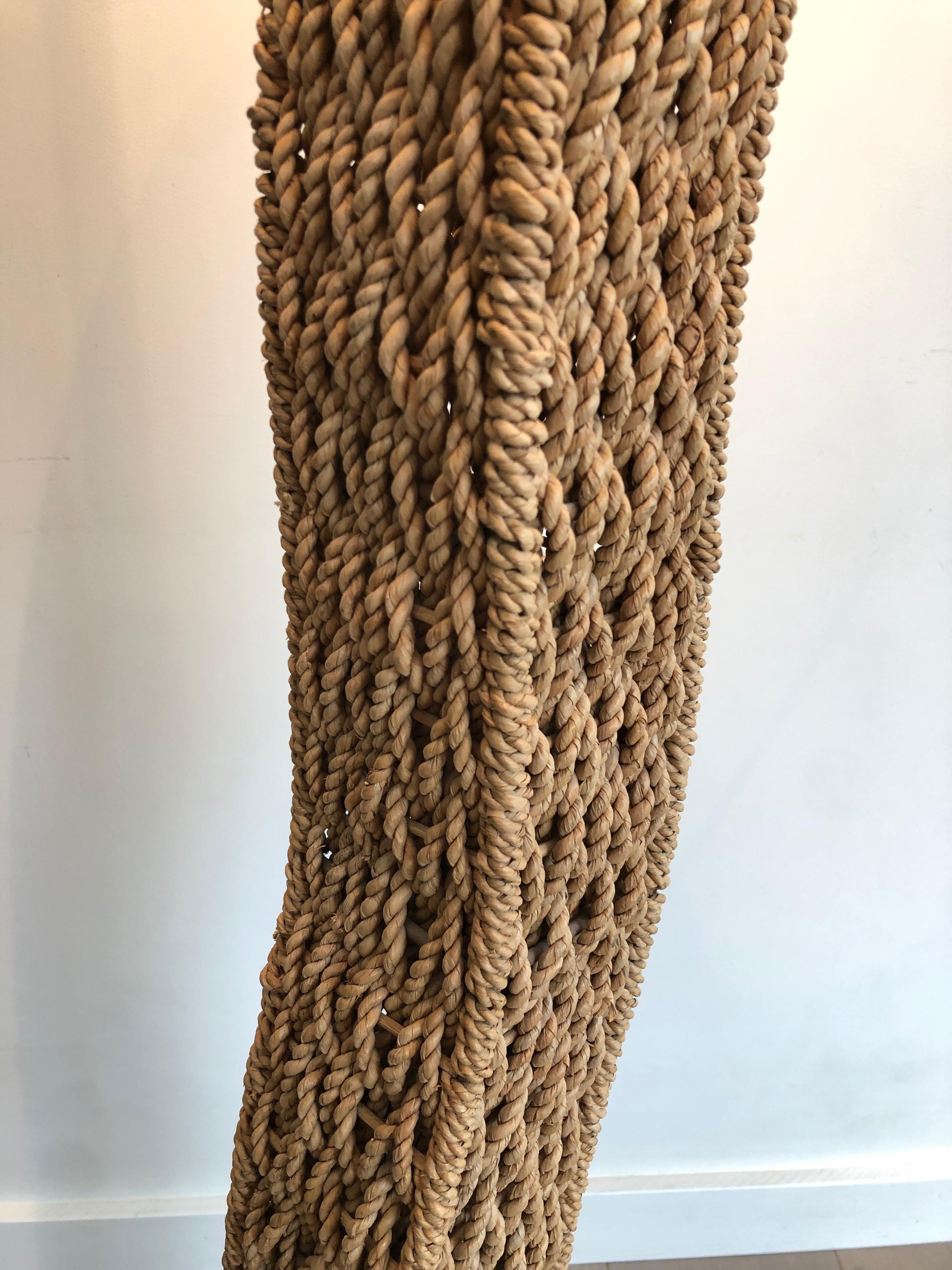 Braided Rope Floor Lamp on a Square Metal Base. Japonses Work, circa 1980 For Sale 1