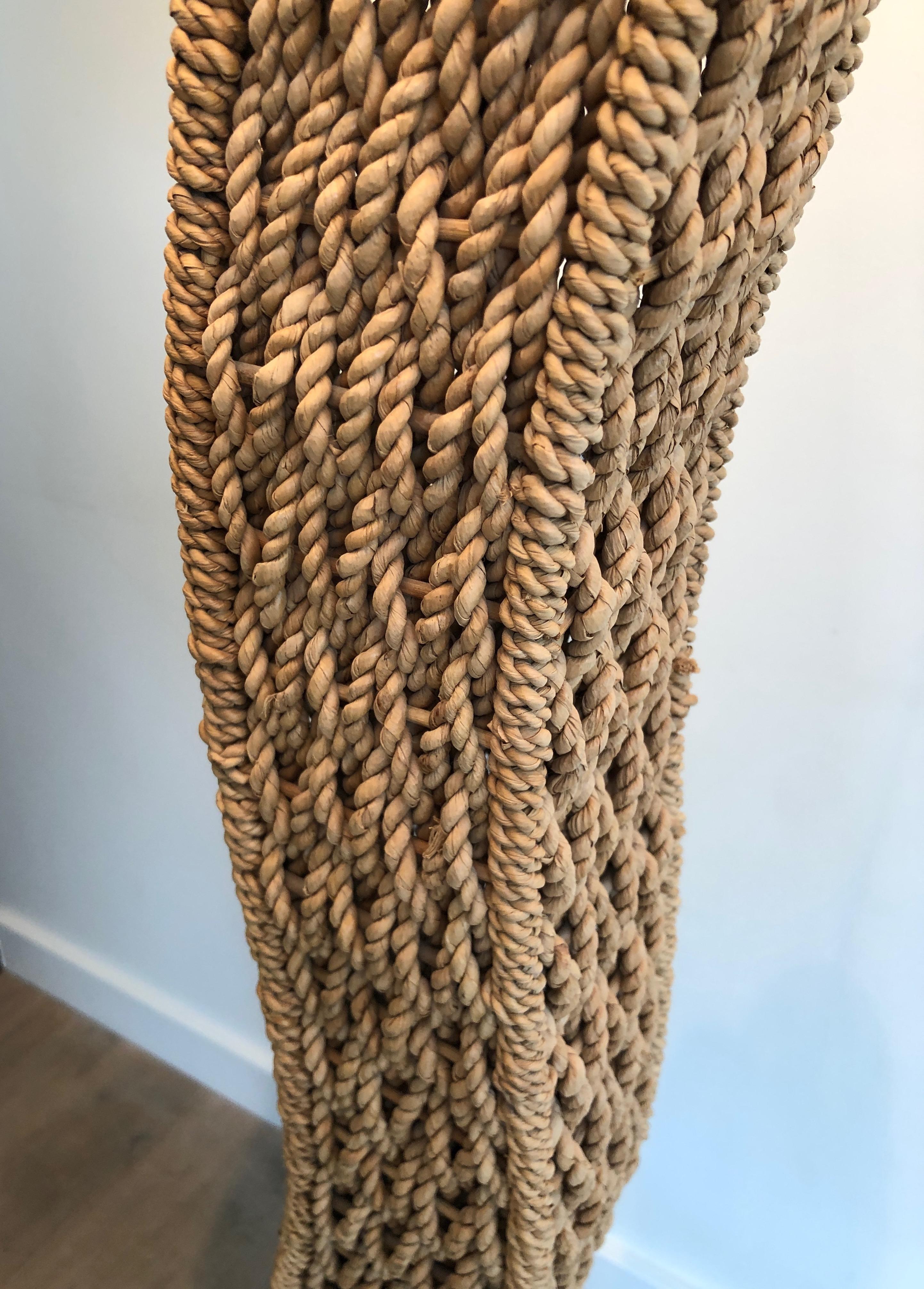 Braided Rope Floor Lamp on a Square Metal Base. Japonses Work, circa 1980 For Sale 2