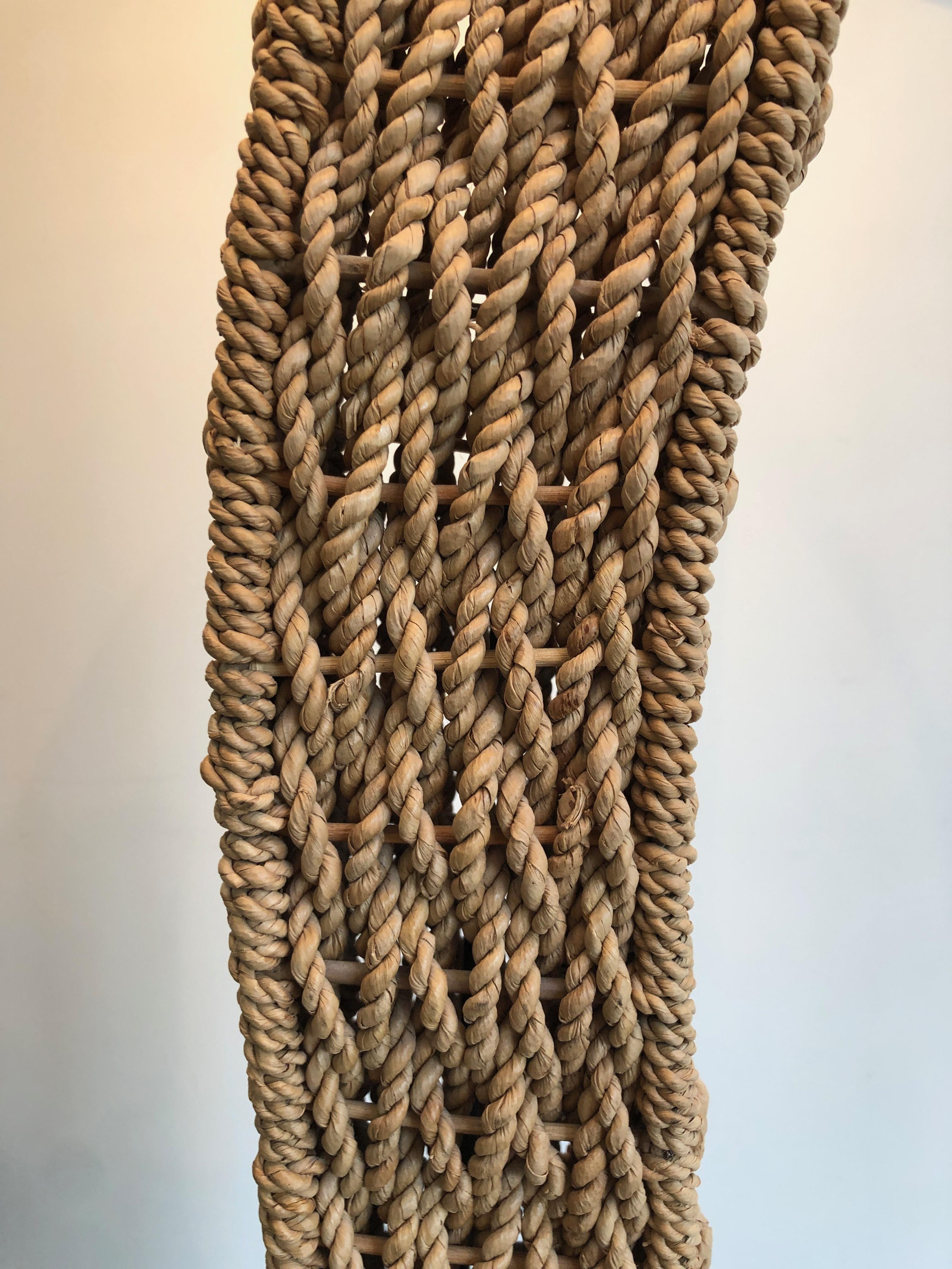 Braided Rope Floor Lamp on a Square Metal Base. Japonses Work, circa 1980 For Sale 3