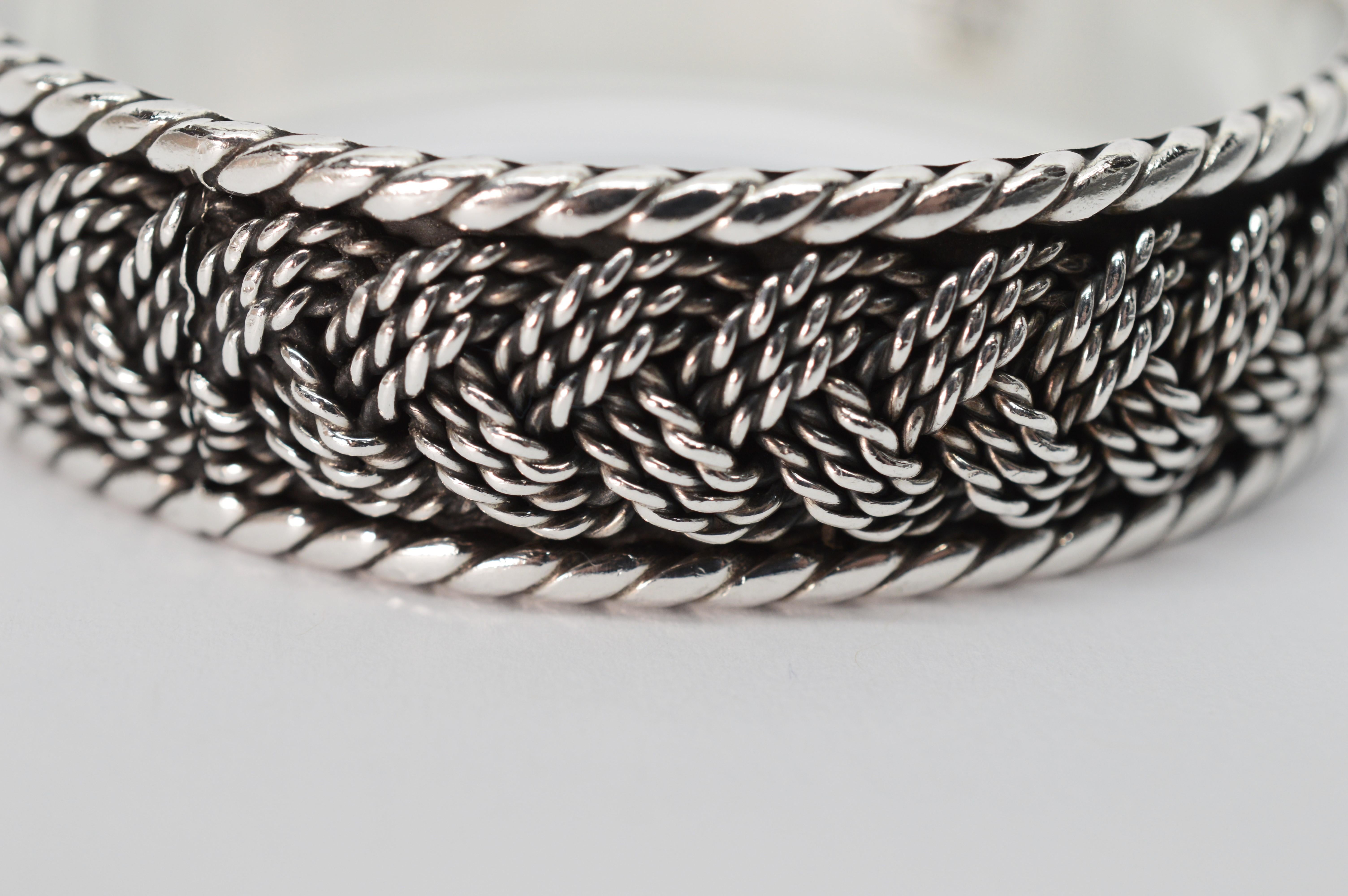 Women's Braided Rope Twist Sterling Silver Bangle Bracelet For Sale