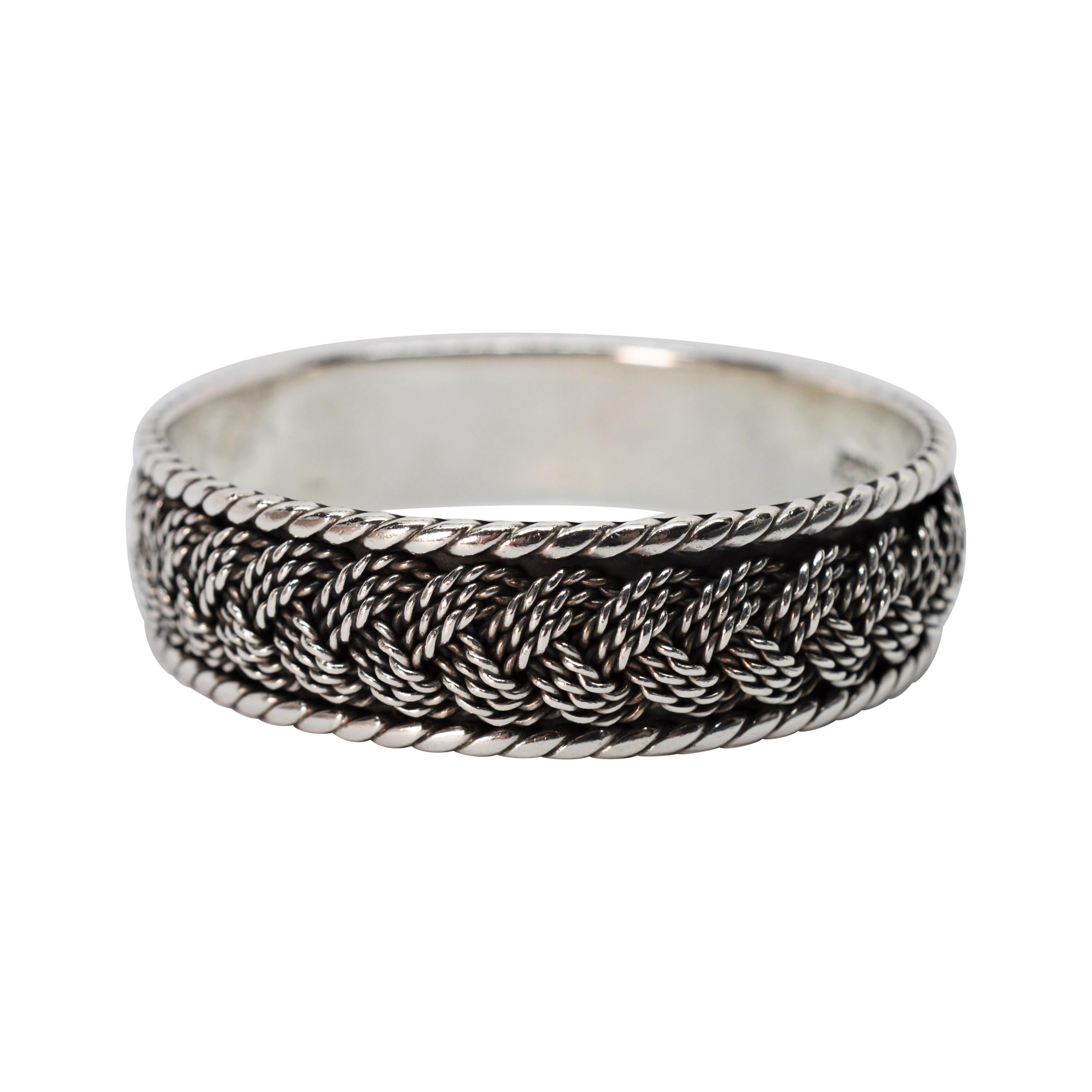 Braided Rope Twist Sterling Silver Bangle Bracelet For Sale